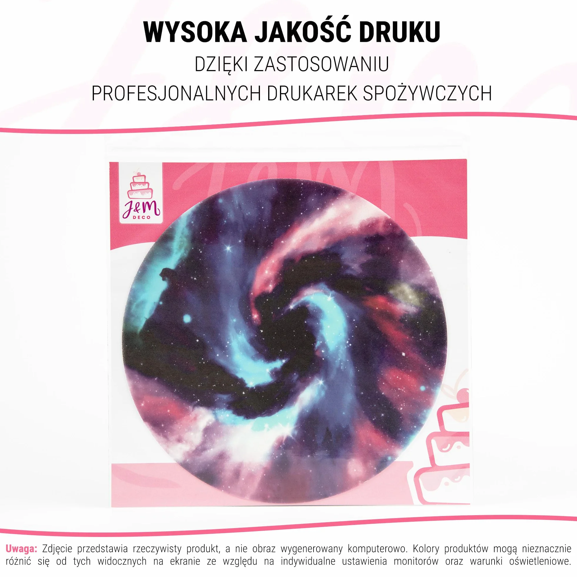 J&M DECO Opłatek na tort Kosmos Galaxy Ø20 cm – jadalna dekoracja urodzinowa z motywem kosmicznym – topper tortowy dla dzieci – bezglutenowy i wegański