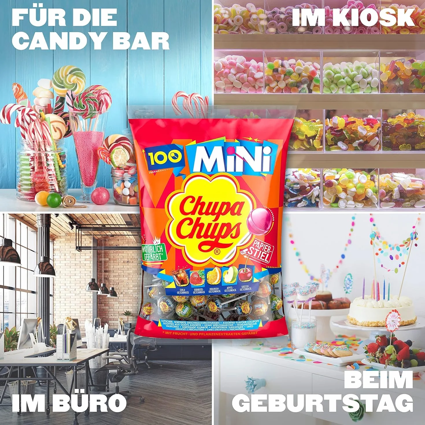 Chupa Chups Mini Classic Lizaki Owocowe, Pomarańczowy, 100 sztuk