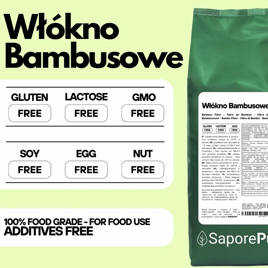 SaporePuro Spożywcze włókno bambusowe - 500 gr - mąka o niskiej zawartości węglowodanów