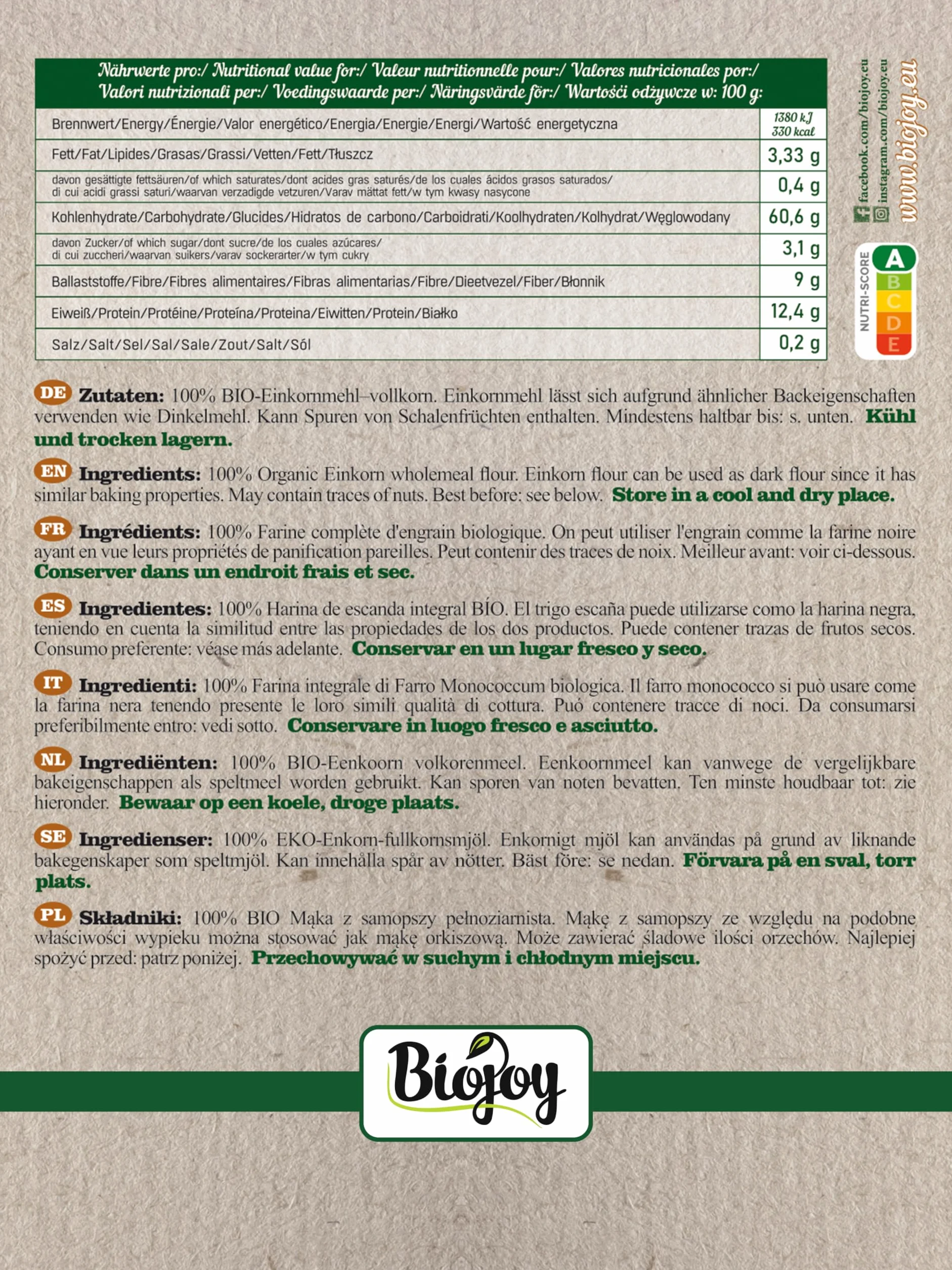 Biojoy BIO-Mąka z samopszy pełnoziarnista Triticum monococcum 2 kg