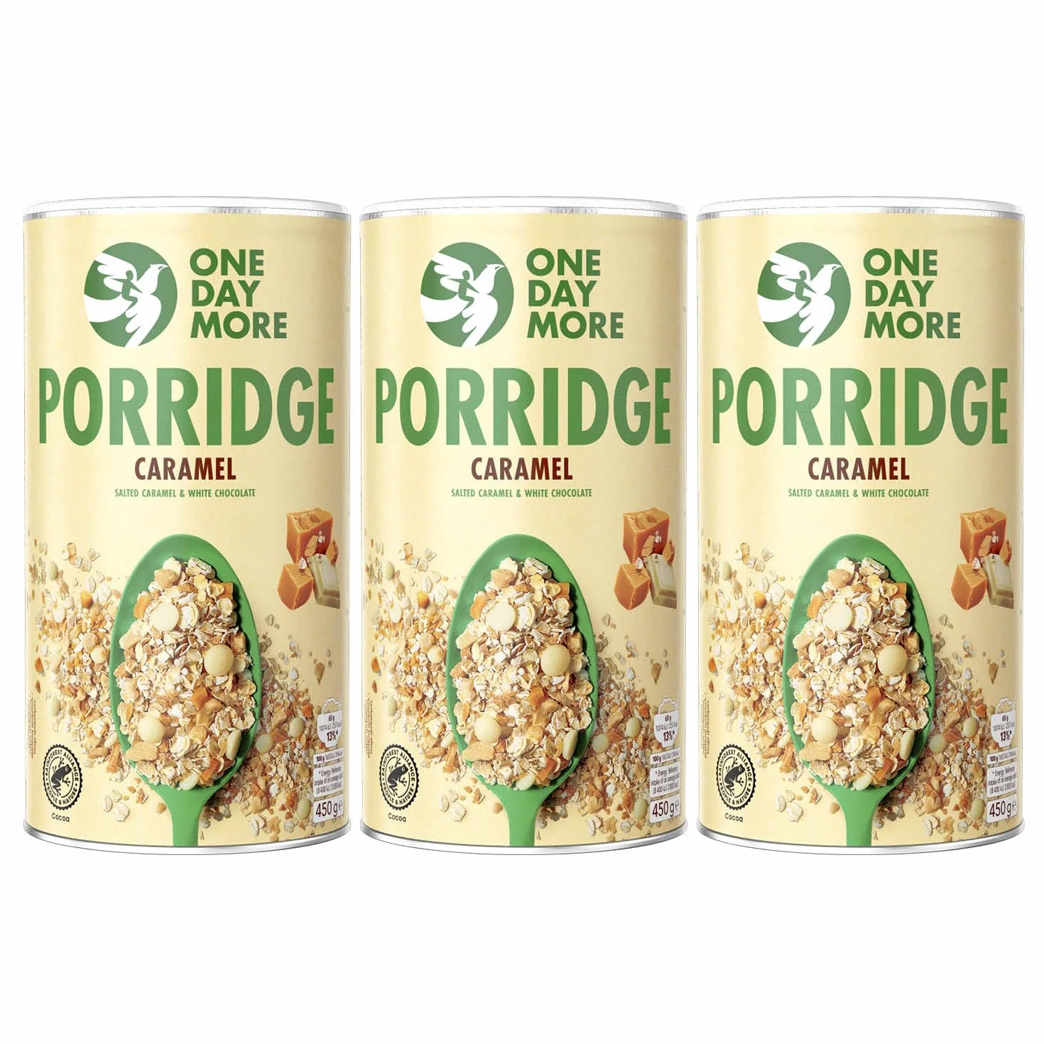 OneDayMore Owsianka karmelowa | 1350g owsianka müsli | Płatki owsiane śniadanie ze 100% naturalnych składników | Zdrowe przekąski jedzenie | 3-pack