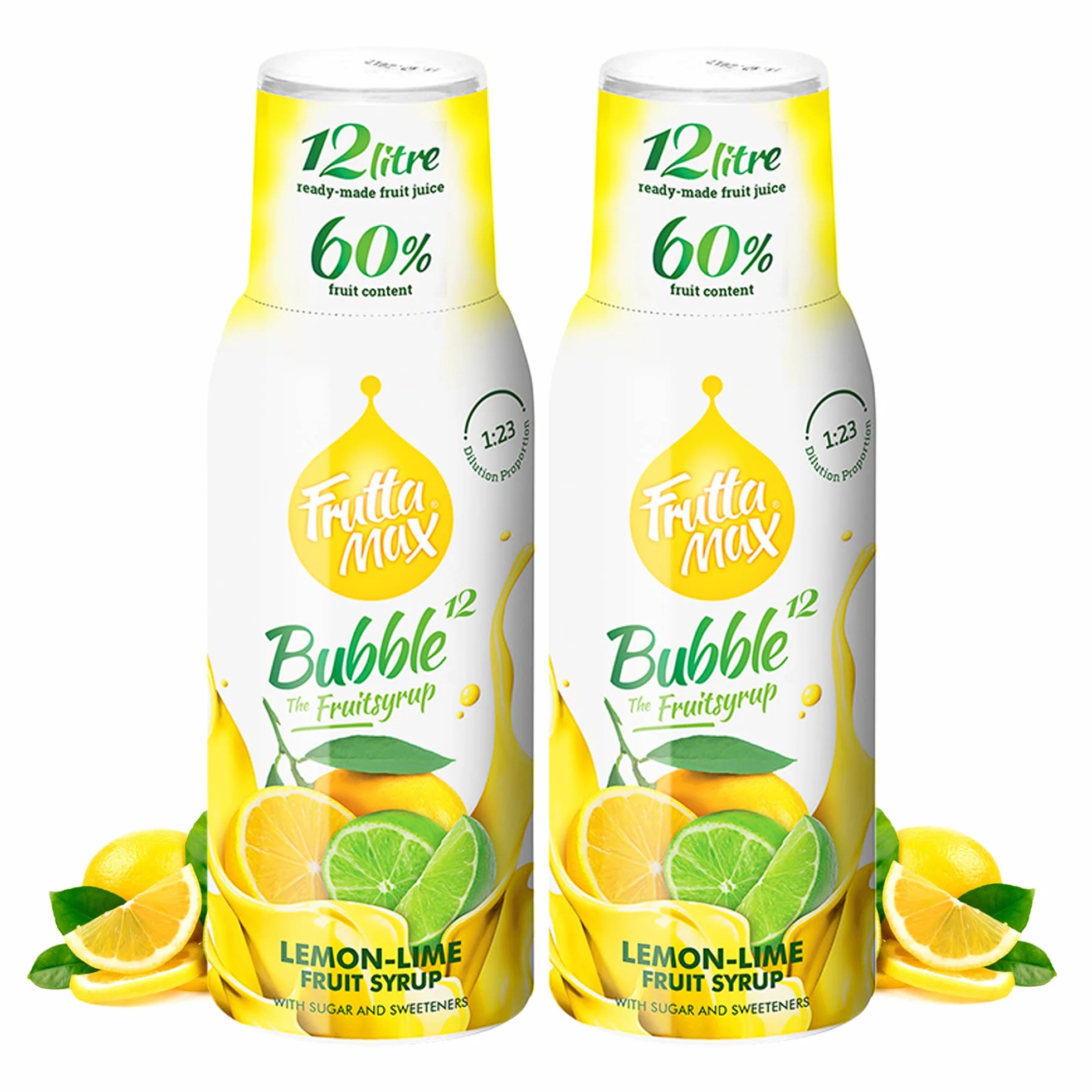2 Pack - FruttaMax - Koncentrat Syropu Owocowego | Mniej cukru | z 60% zawartością owoców | Nadaje się do automatu sodowego (2 x 500 ml) (2 x Cytryna-Limonka)