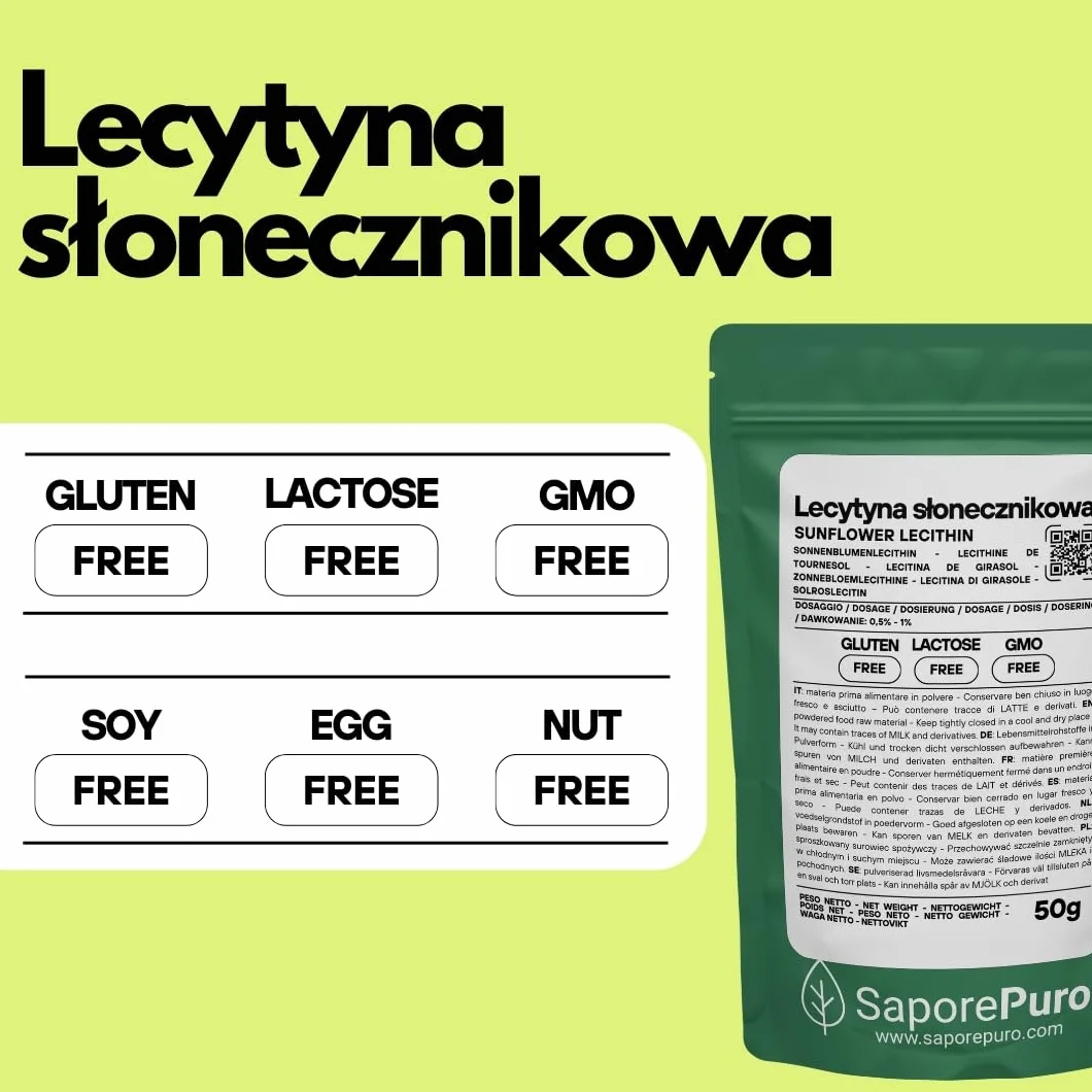 SaporePuro Leacytyna Słonecznikowa w Proszku 50 g – Naturalny Emulgator BEZGLUTENOWY