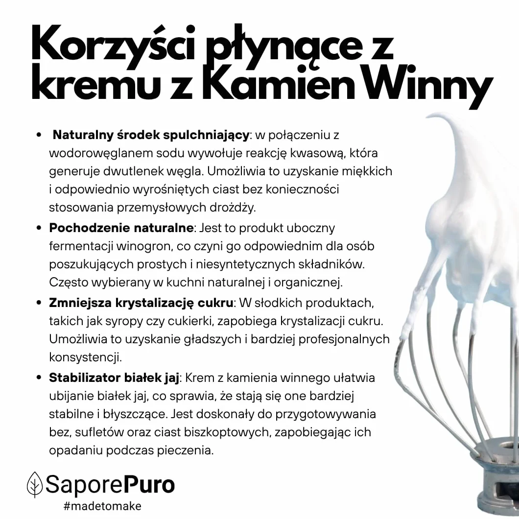Saporepuro Kamień winny 50 g - Cream of Tartaro - naturalny proszek drożdżowy - bezglutenowe