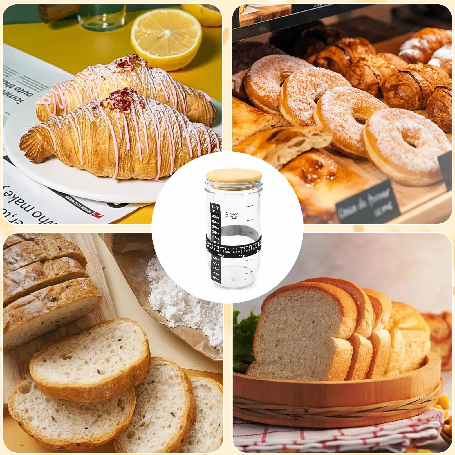 Jognee Zestaw startowy do zakwasu, 900 ml, słoik do fermentacji Sourdough z drewnianą pokrywką, szkło na zakwas, fermentacja, zestaw startowy Sourdough, szklany pojemnik, szkło fermentujące, akcesoria