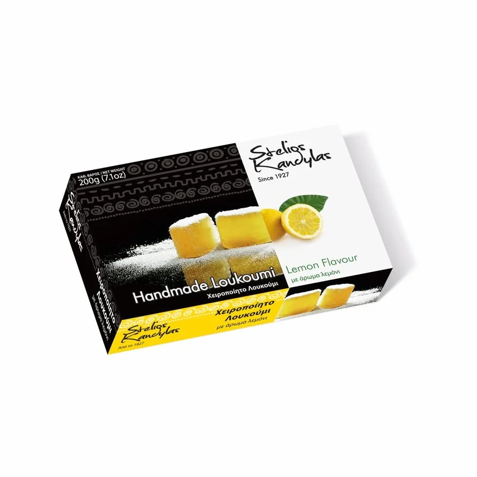 Kandylas Grecka Galaretka Loukoumi o Smaku Cytrynowym 200g, Ręcznie Robiony Tradycyjny Deser, Autentyczny Smak Grecji
