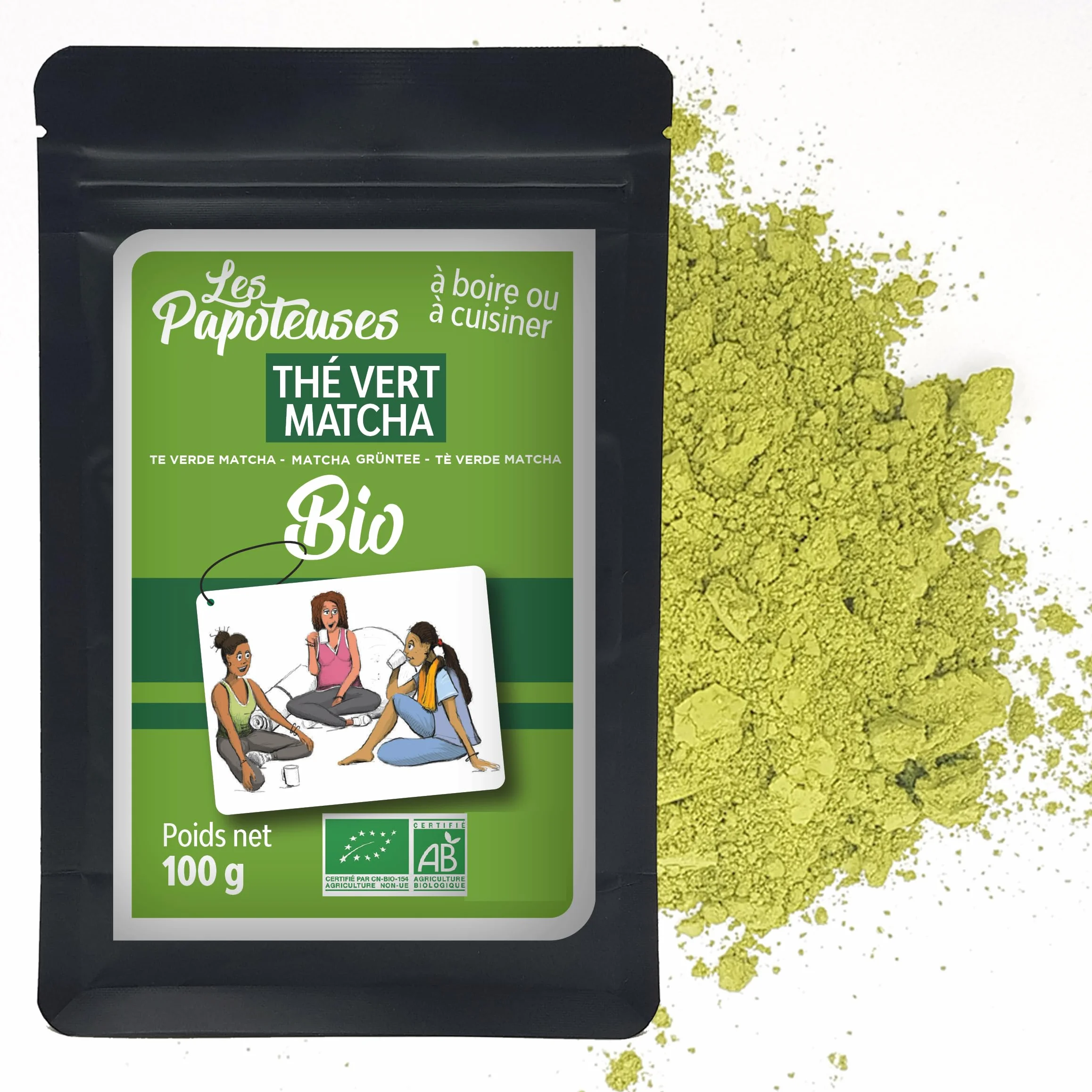 LES PAPOTEUSES | Zielona Herbata Matcha w proszku | 100g | Chińska zielona herbata | Certyfikat Ekologiczny i Sprawiedliwy Handel