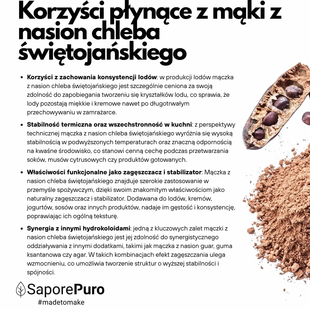 Saporepuro Mączka z nasion chleba świętojańskiego 125 g – BEZGLUTENOWA – 100% czysty naturalny zagęstnik i środek żelujący – Idealna do lodów, sorbetów, deserów i sosów