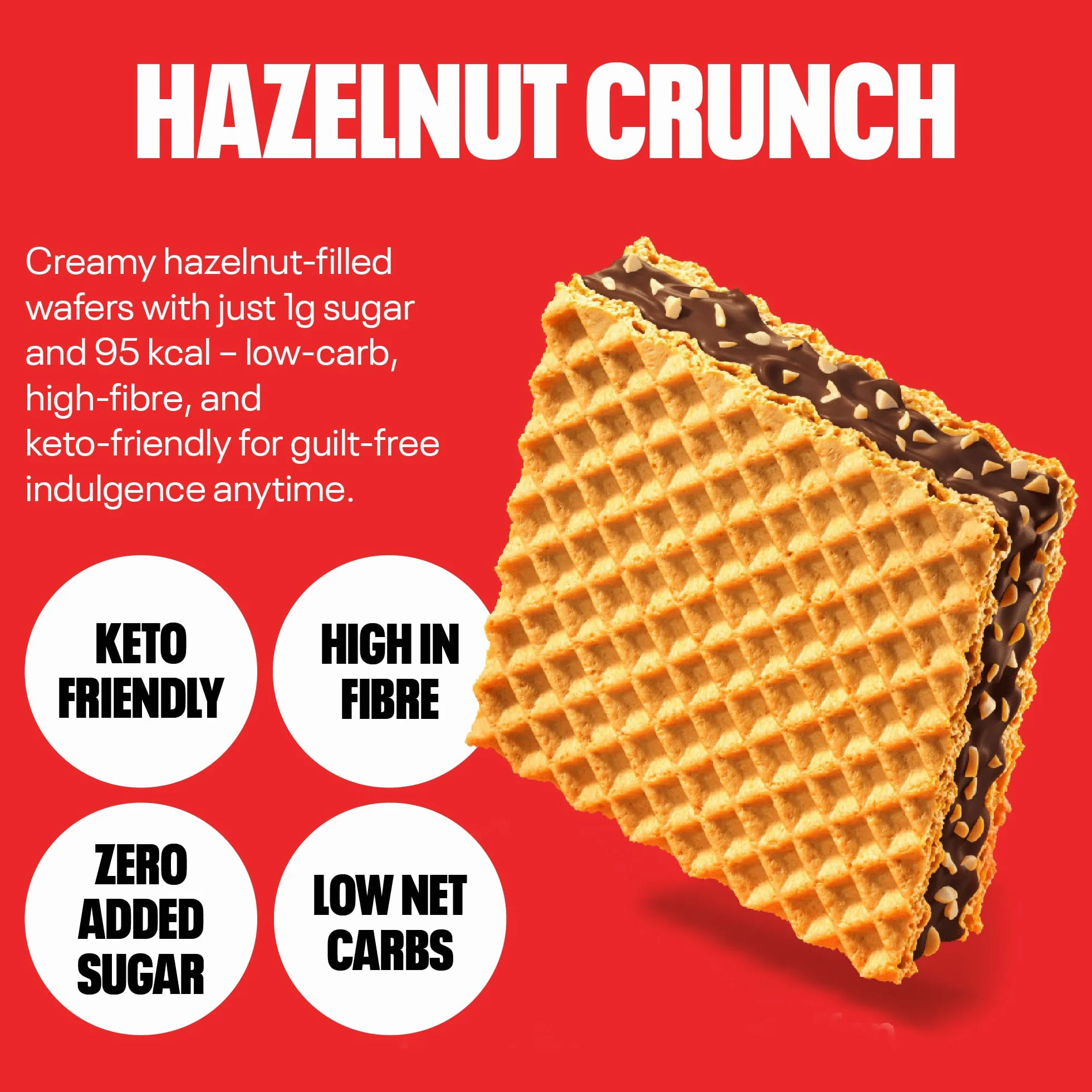 NEOH Low Carb Keto Gofry Orzech laskowy Czekolada 1 g Cukier 95 kcal Bez dodatku cukru 21 g 24 sztuk Hazelnut