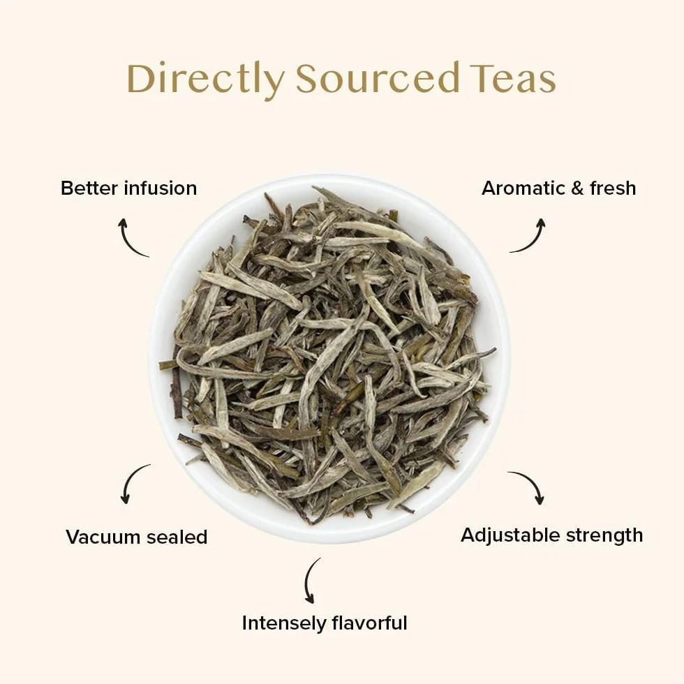 VAHDAM Silver Needle lisci bialej herbaty Loose (25 Cups) | Najzdrowsze herbaty, 100% Natural White Tea Leaves | Potezne antyutleniacze, kofeina Darmowe | Brew jak goraca herbata, Iced Tea lub herbata Kombucha | 50gm