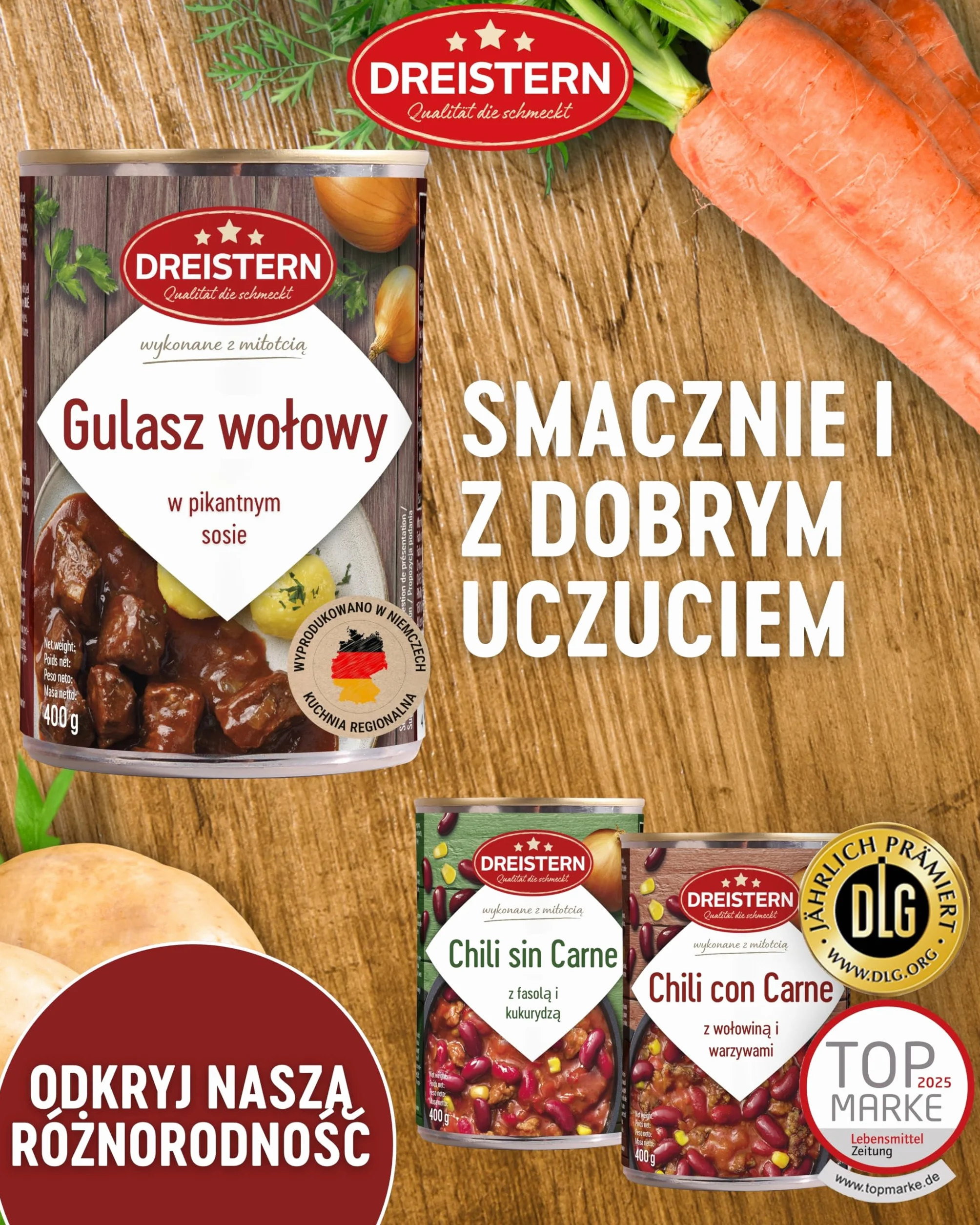DREISTERN Gulasz wołowy z obfitym sosem | danie gotowe | pyszny gulasz w blaszanym pudełku nadającym się do recyklingu | delikatna wołowina - jakość, która dobrze smakuje