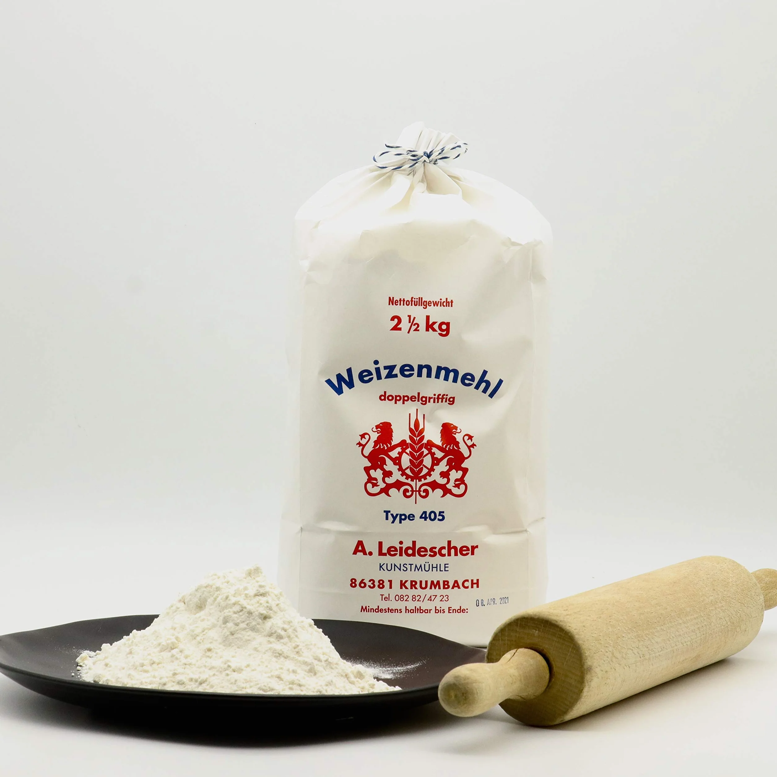 Mąka pszeniczna premium – mąka pszenna – dobra z Niemiec – mąka pszenna 405 2,5 kg – młynek artystyczny Leiderscher – podwójny uchwyt 2500 g
