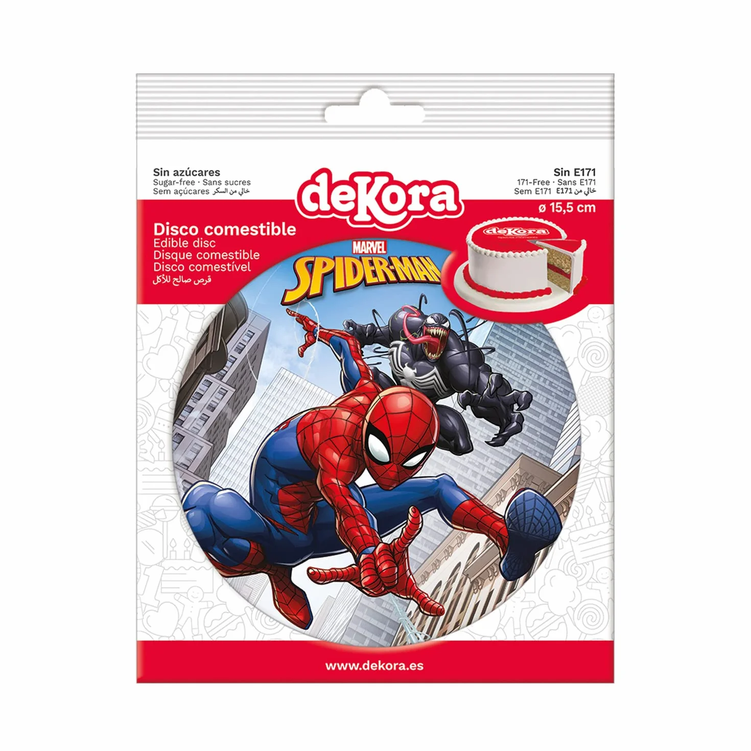 dekora - Bezcukrowa nakładka na tort Spiderman 15,5 cm jadalna - papier jadalny - Marvel - bezglutenowa (231389)