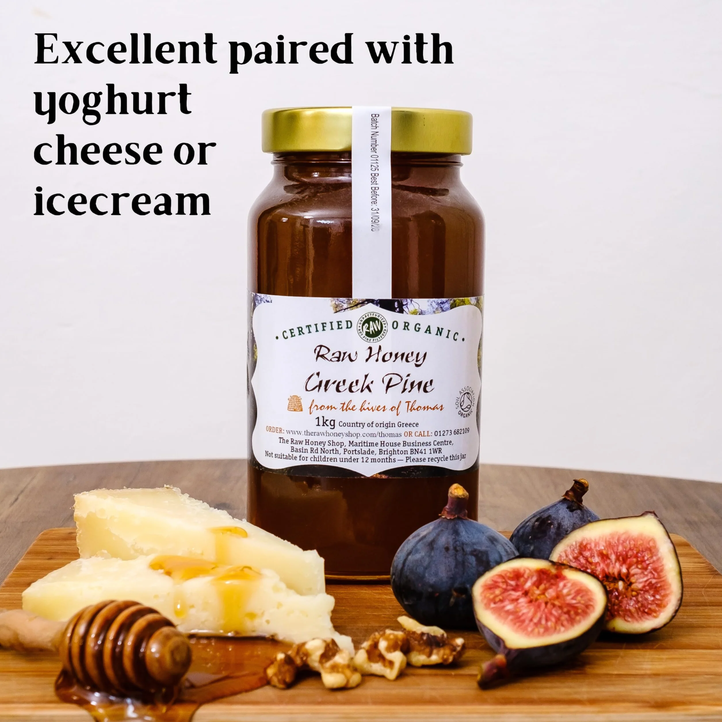 Thomas' Artisan Surowy grecki miód sosnowy, 490 g - antybakteryjny miód, gruby i niepasteryzowany, tłoczony na zimno, antybakteryjny, pojedyncze pochodzenie - The Raw Honey Shop