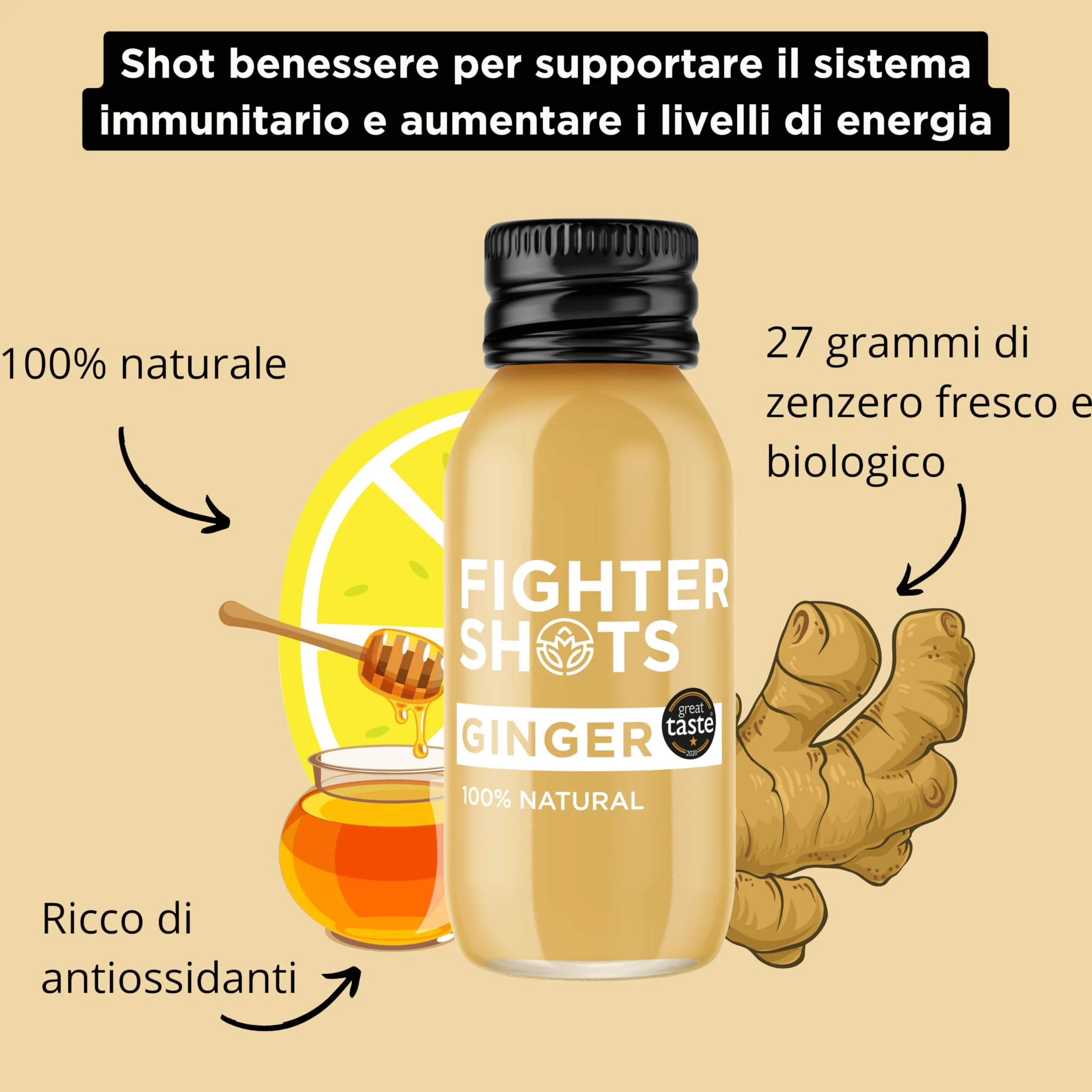 Fighter Shots shoty imbirowe 12x60ml 27g tłoczonego na zimno świeżego korzenia imbiru 100% Naturalne