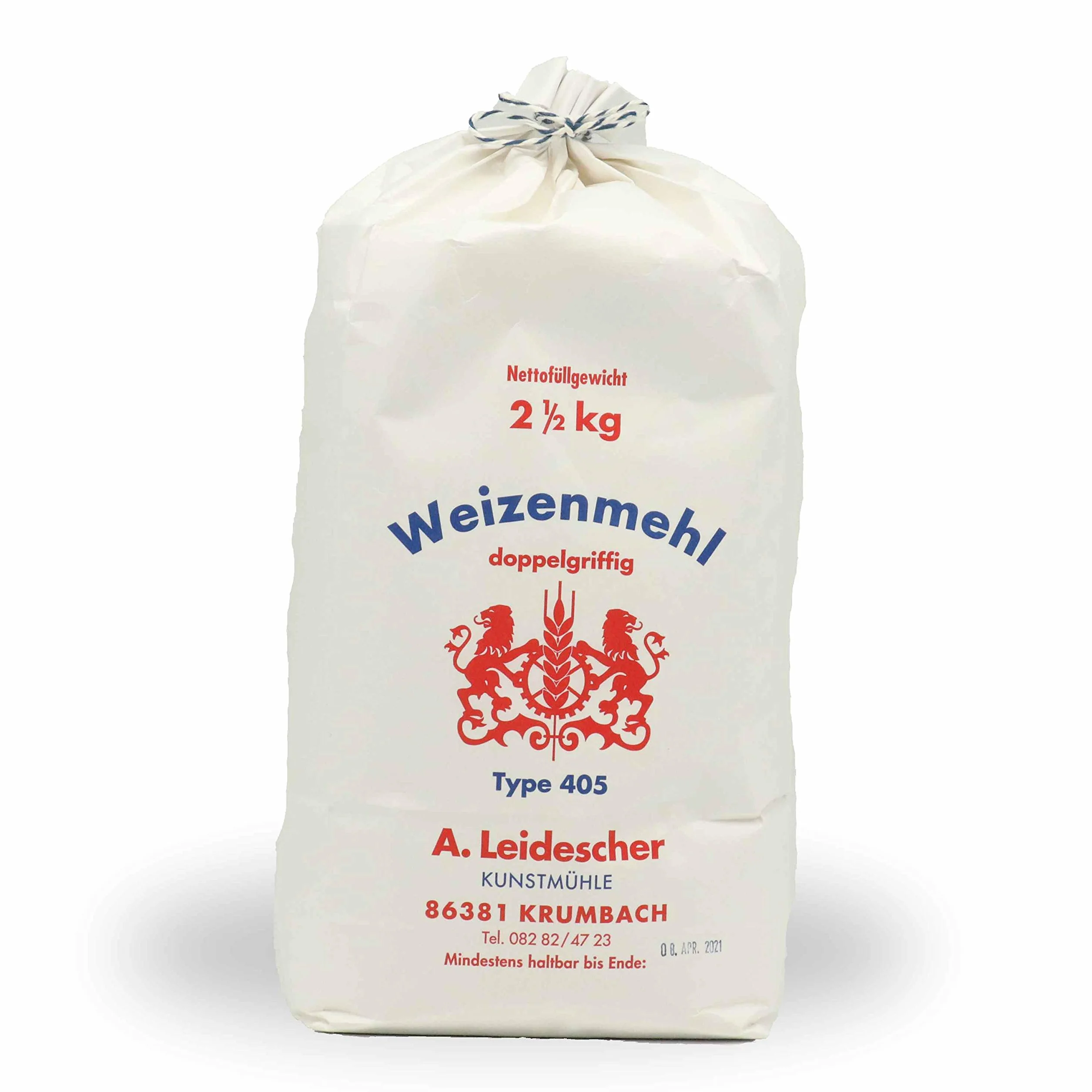 Mąka pszeniczna premium – mąka pszenna – dobra z Niemiec – mąka pszenna 405 2,5 kg – młynek artystyczny Leiderscher – podwójny uchwyt 2500 g