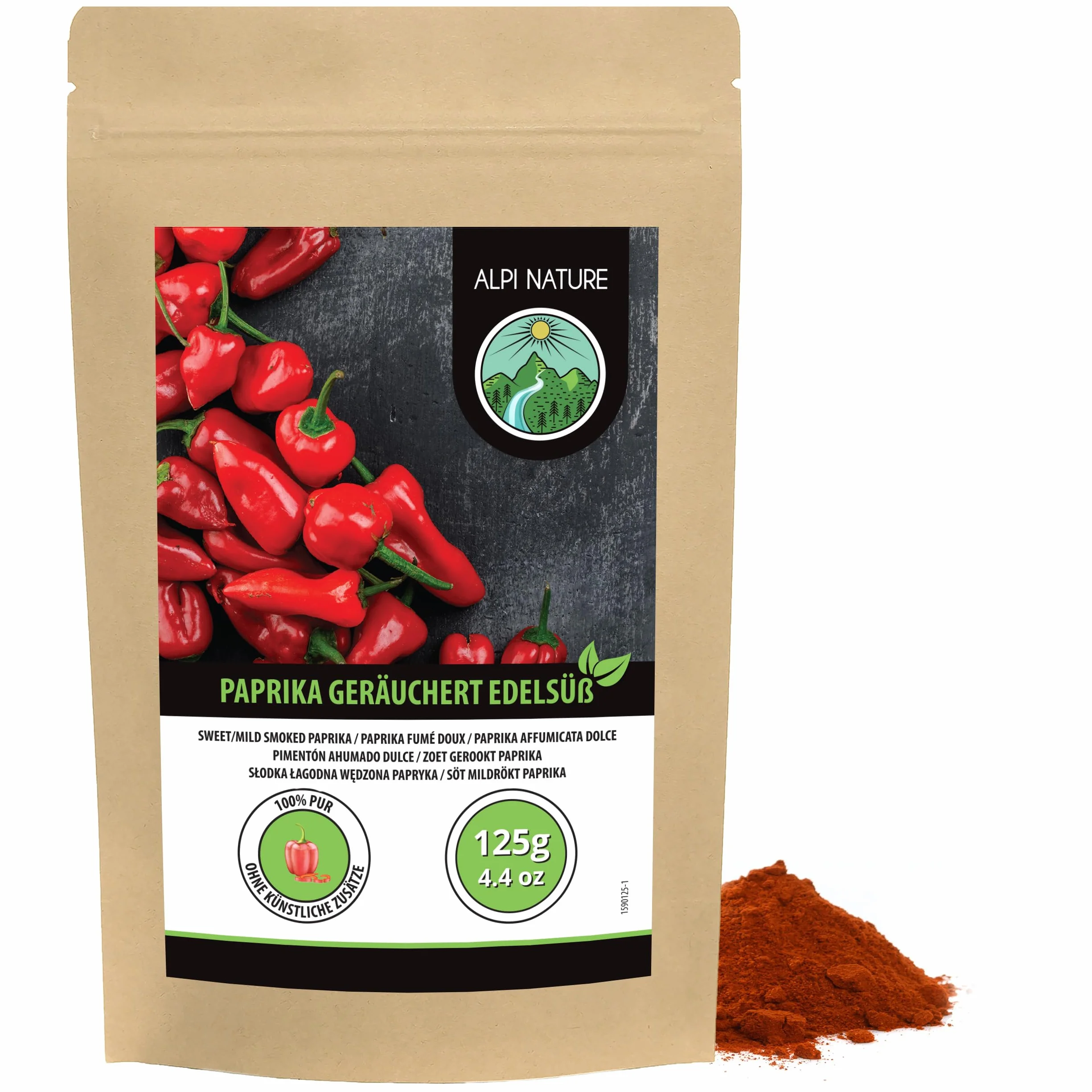 Alpi Nature Słodka Wędzona Papryka w Proszku 125g, Mielona Czerwona Papryka, Łagodna Wędzona Papryka