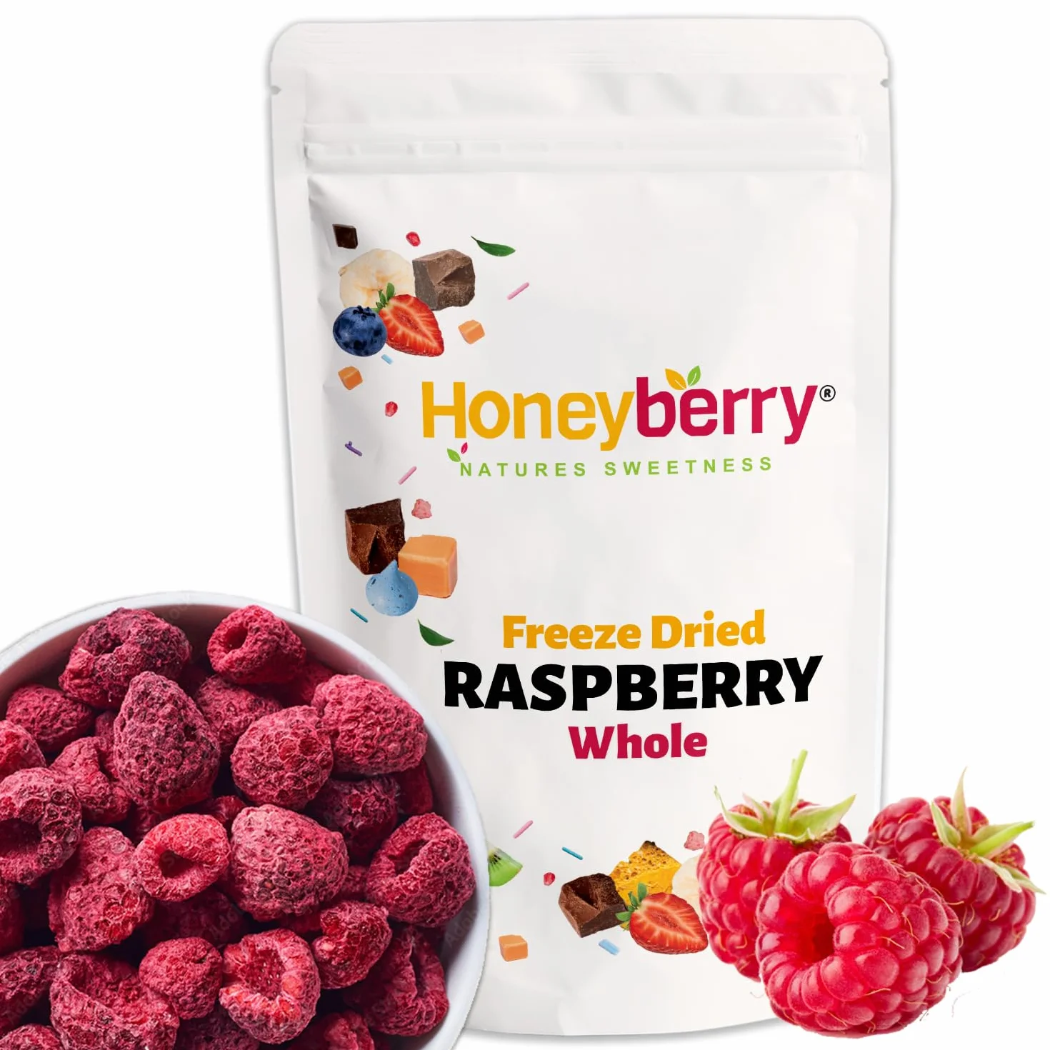 Maliny Liofilizowane Całe 50g – Naturalne Liofilizowane Owoce bez Cukru – Suszone Maliny do Wypieków, Musli, Jogurtów, Smoothie i Deserów – Naturalna Przekąska – Bez Konserwantów