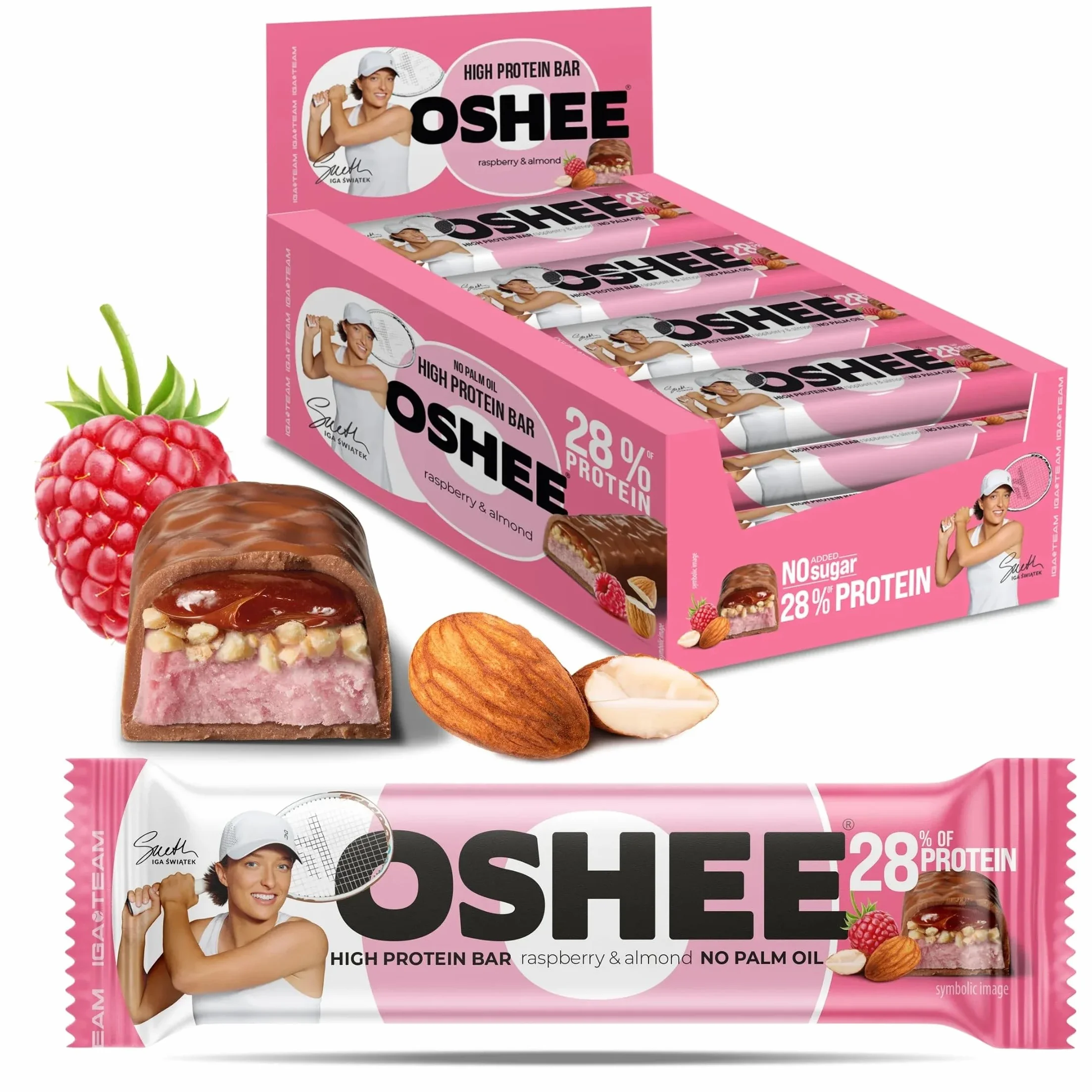 12x OSHEE & IGA Team Baton proteinowy malina - migdał 47 g