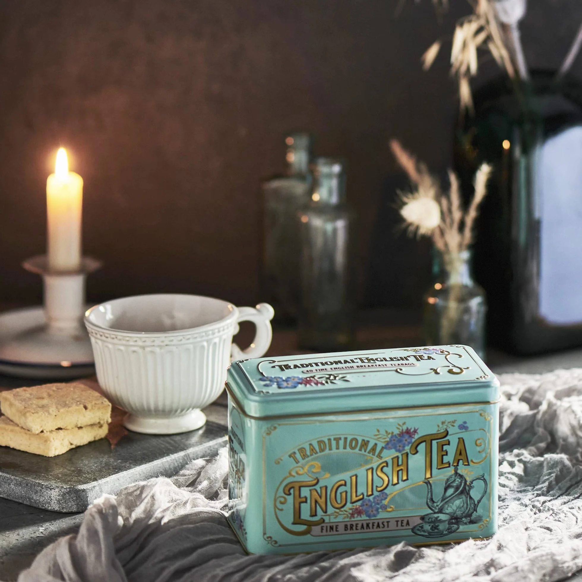 New English Teas Vintage wiktoriańska puszka na herbatę z 40 angielskimi saszetkami do herbaty na śniadanie
