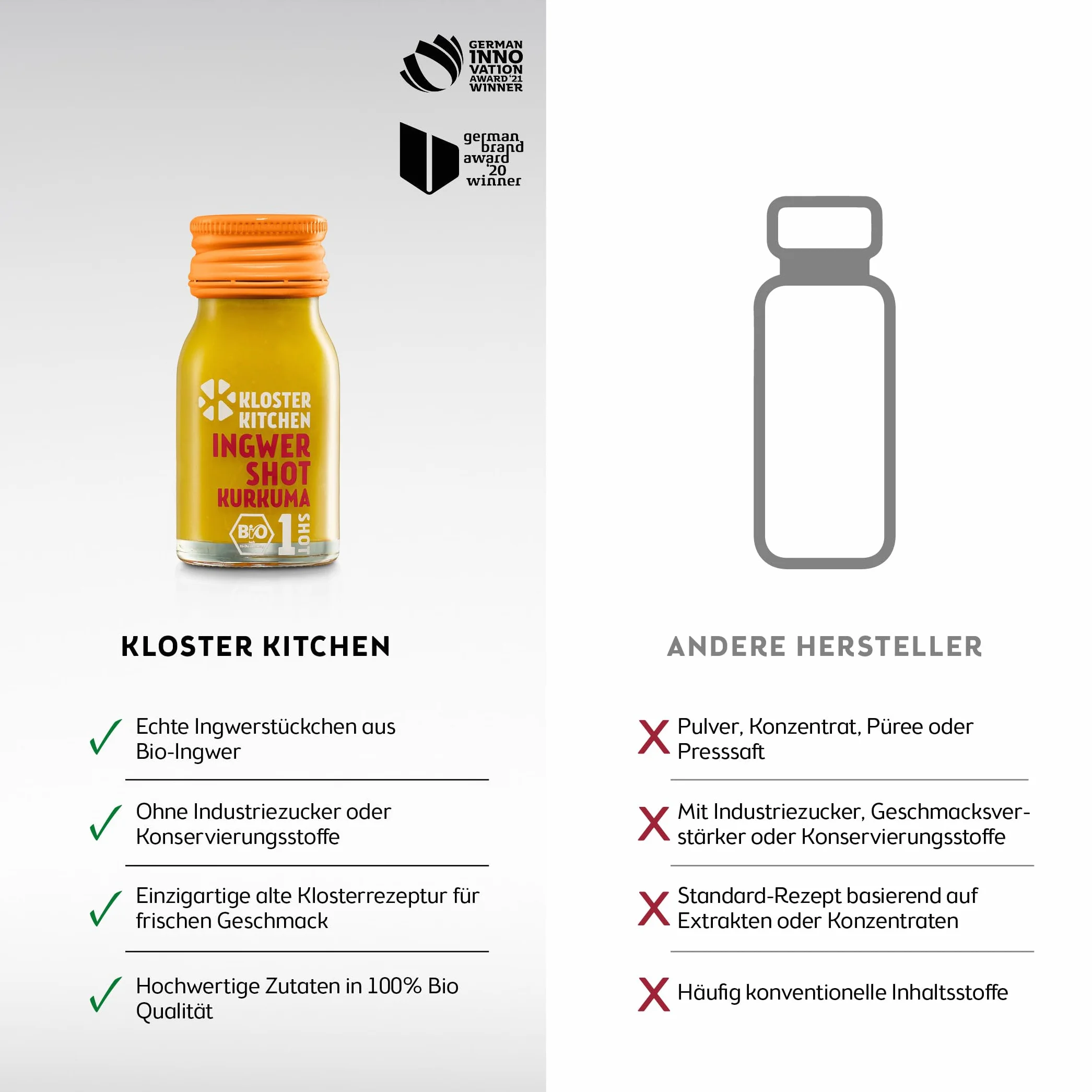 Kloster Kitchen Bio imbir Shot Kurkuma 1SHOT 14 x 30 ml z prawdziwymi kawałkami imbiru