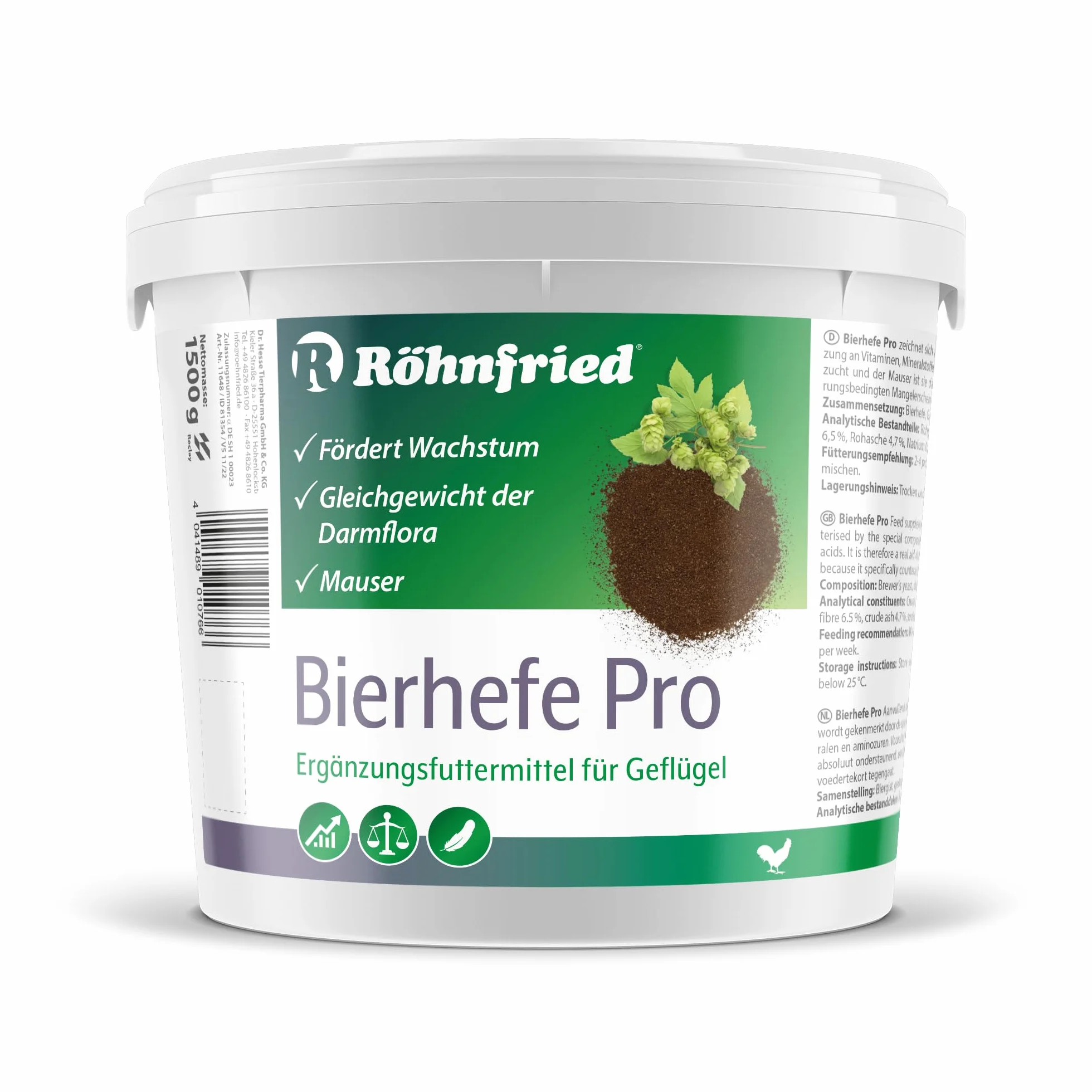 Röhnfried Drożdże piwne Pro 1500 g I witaminy z grupy B, aminokwasy, minerały i pierwiastki śladowe, idealne podczas hodowli i pierwiastków