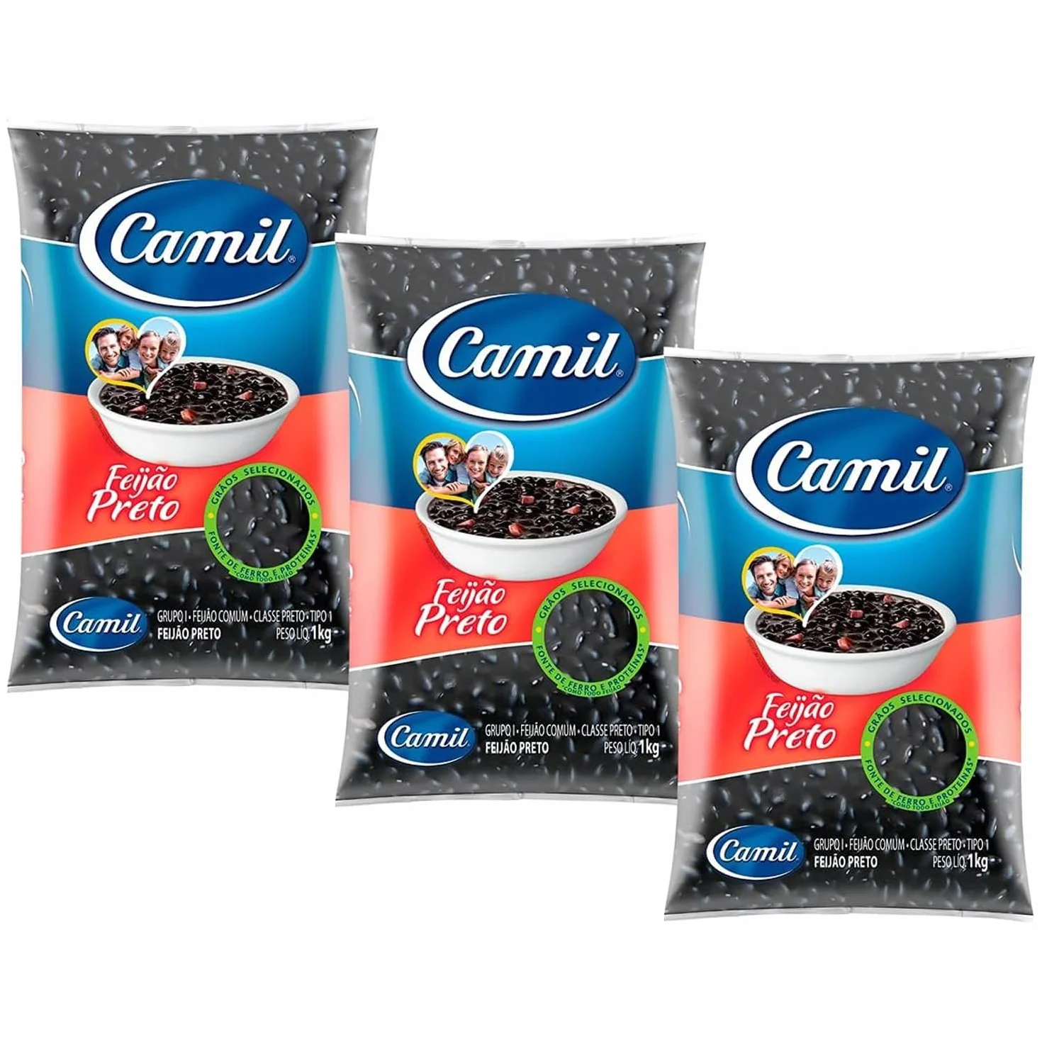 Camil Feijão Preto 1 kg z naklejką Kajal | wysokiej jakości czarna fasola z Brazylii | idealna do tradycyjnych potraw, takich jak feijoada i sałatki, błonnik, wegański i bezglutenowy