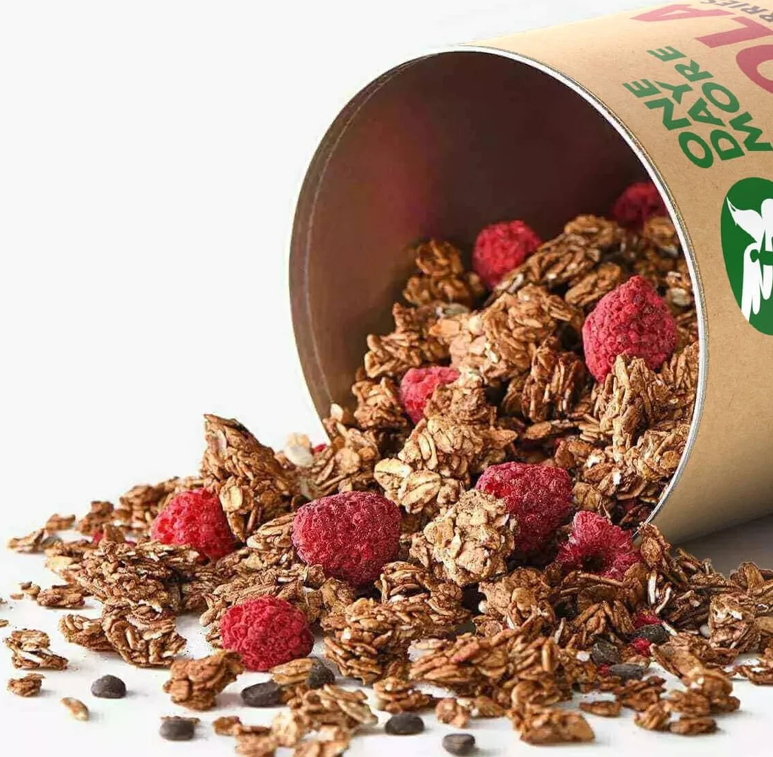OneDayMore Granola Czekoladowa z Malinami | 450 g | Bez oleju palmowego | Źródło błonnika | Liofilizowane maliny | Bez syropu glukozowo-fruktozowego