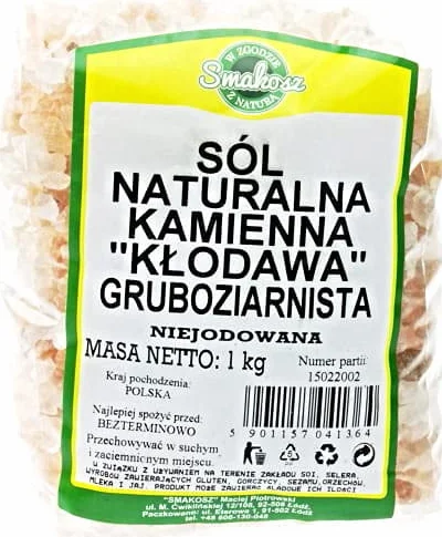 Sól naturalna kłodawska kamienna różowa KŁODAWA gruboziarnista niejodowana 1kg SMAKOSZ