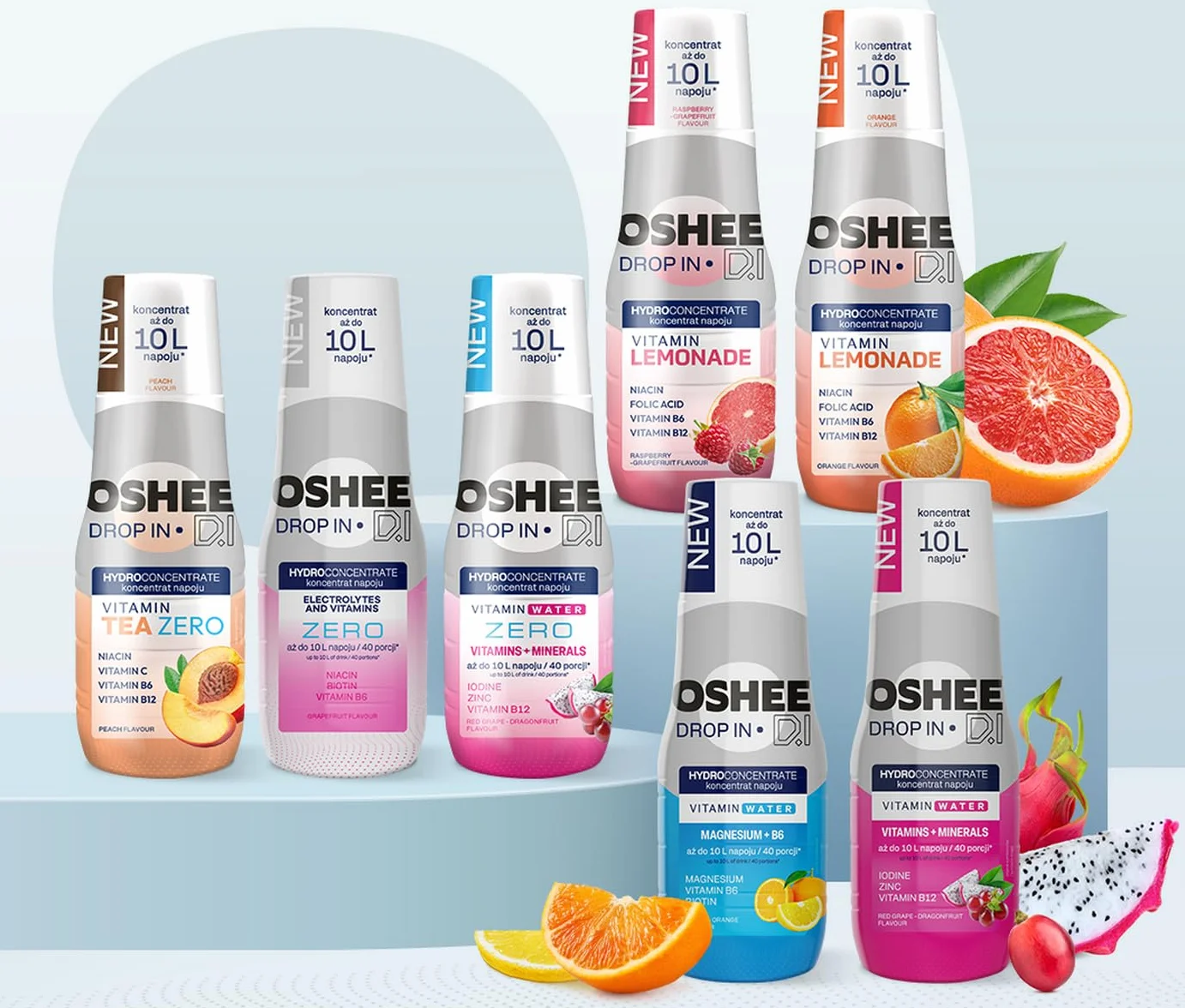 OSHEE DROP IN, Hydrokoncentrat Witaminowy, Smak Pomarańczowy, z Witaminami B6 B12 Niacyną i Kwasem Foliowym, Butelka 500 ml, Koncentrat do Rozcieńczania