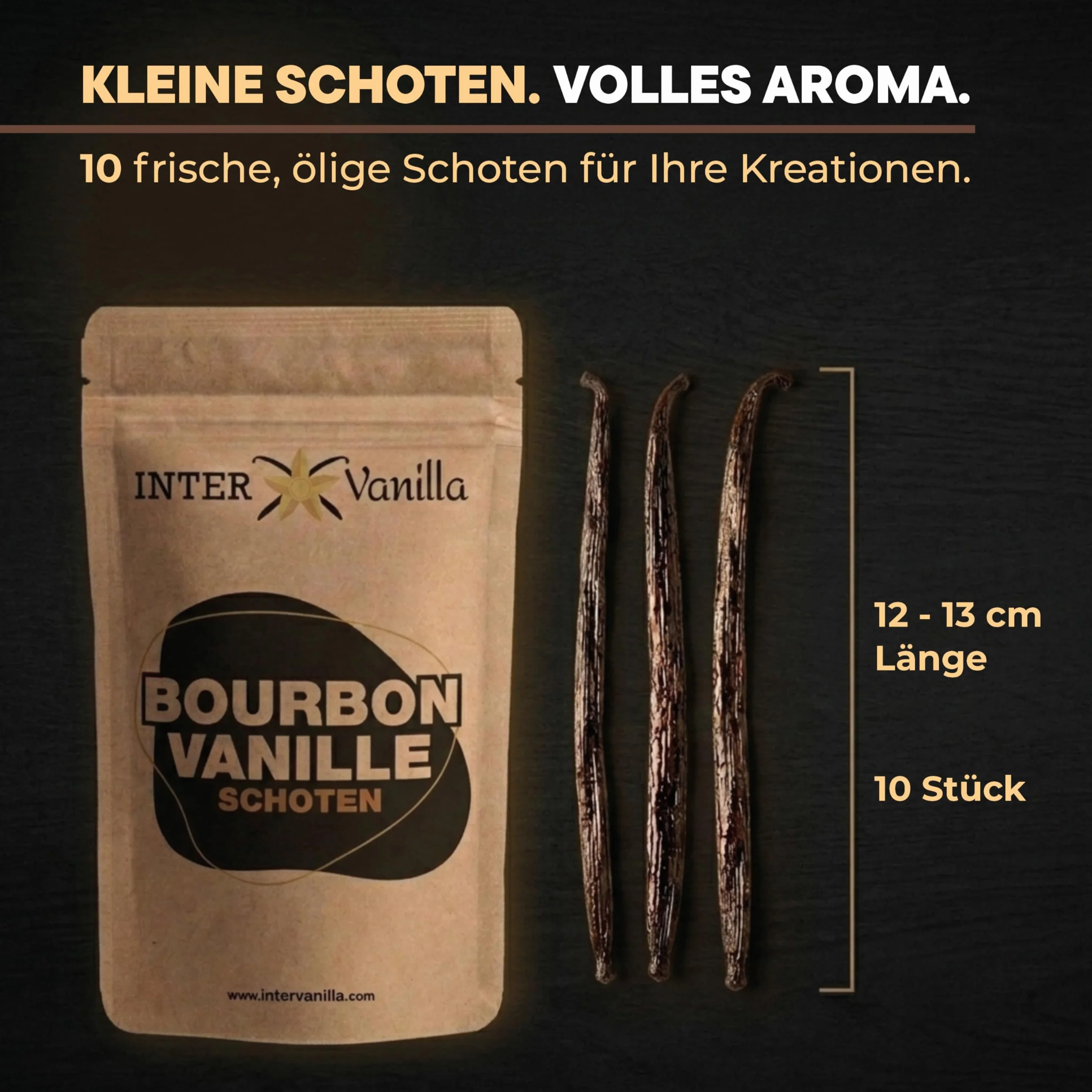 InterVanilla Bourbon laski wanilii 10 sztuk, 12-13 cm strąki wanilii w jakości premium z Madagaskaru do pieczenia, gotowania i słodkich potraw. Waniliowe kapsułki