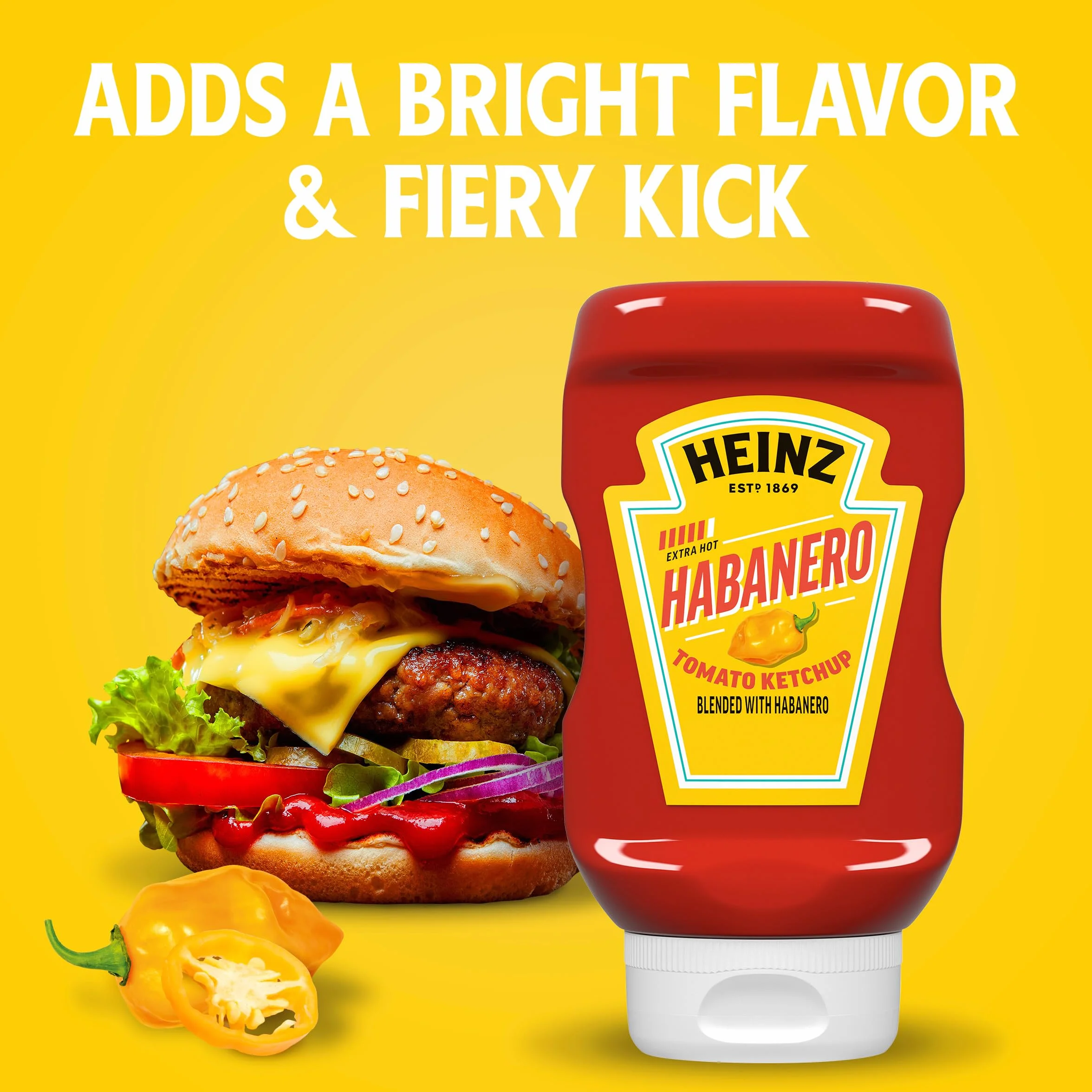 Heinz Tomato Ketchup Blended with Habanero, 14 oz Squeeze Bottle