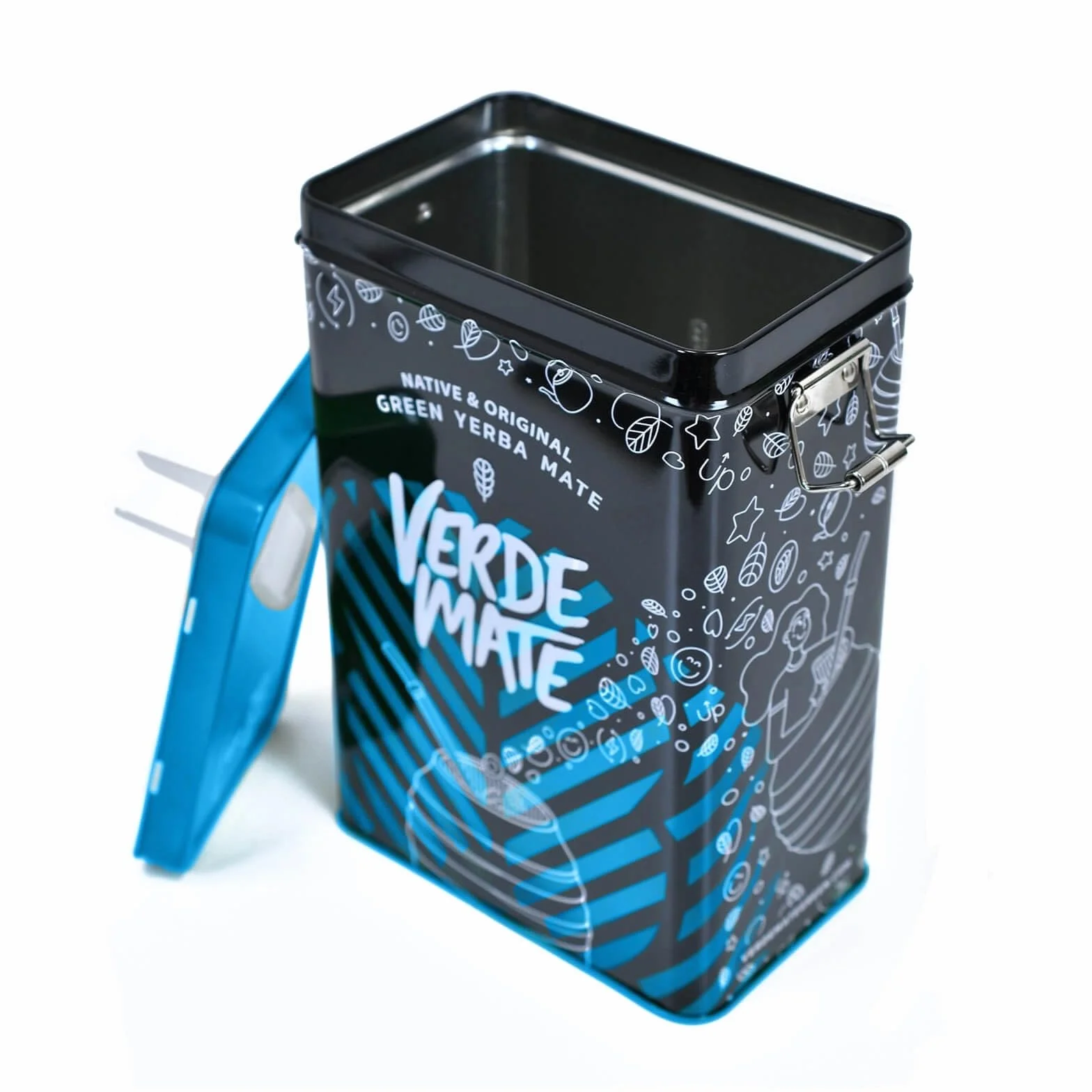 Verde Mate Green Mas IQ 0,5 kg | Yerbera | Metalowa puszka z dozownikiem | Ziołowo-owocowa yerba mate 500 g | Brazylijska | Zielona yerba mate | Herbata yerba mate z Brazylii | Suszona powietrzem