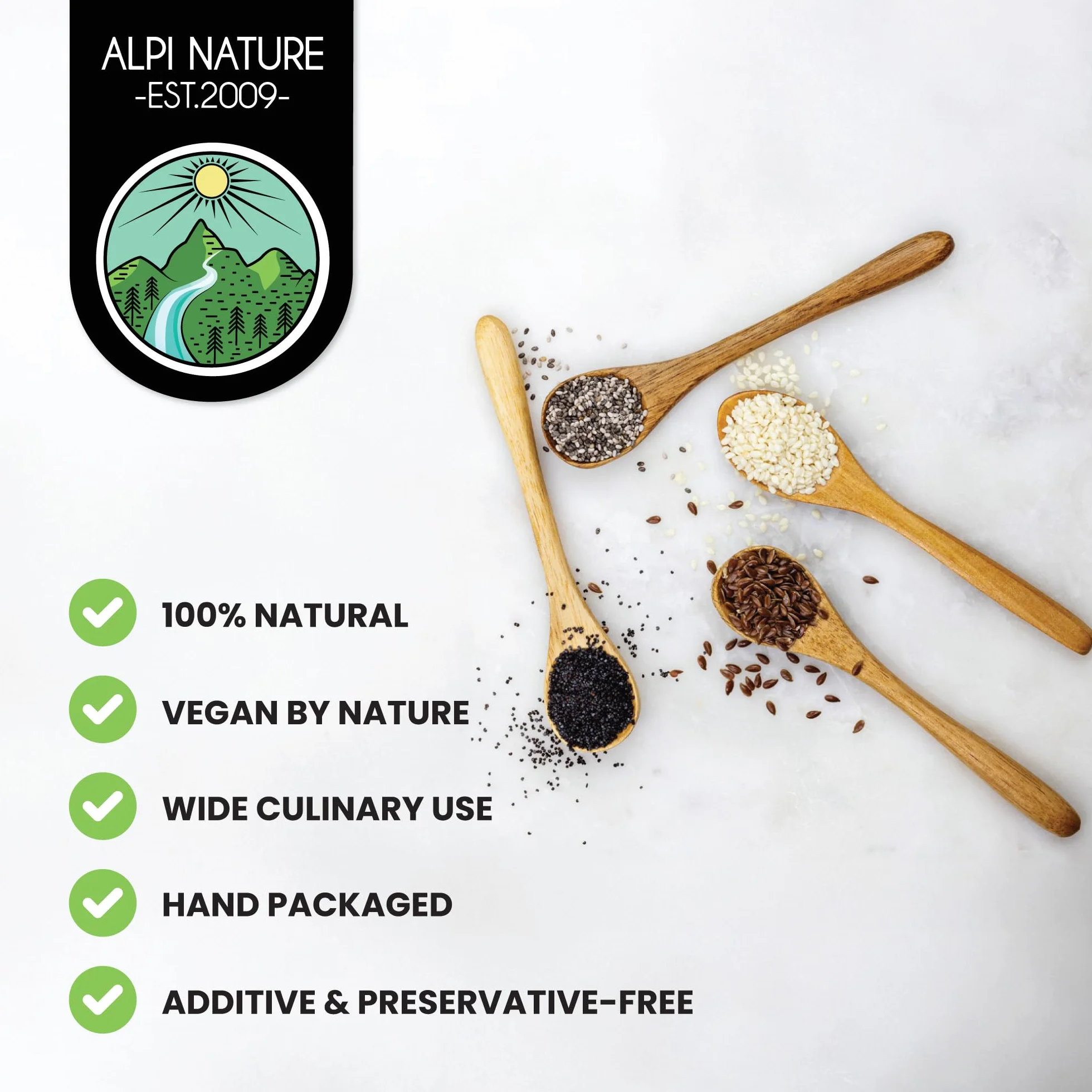 Alpi Nature Nasiona Chia 1kg, Całe Surowe Czarne Nasiona Chia do Smoothie, Jogurtu i Musli