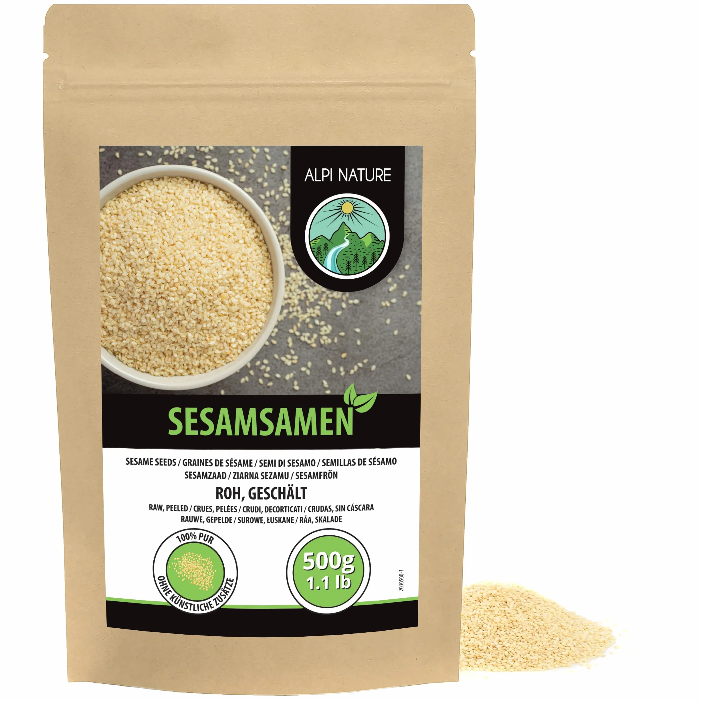 Alpi Nature Łuskane Białe Nasiona Sezamu 500g, Łuskane Białe Nasiona Sezamu, Bezglutenowe