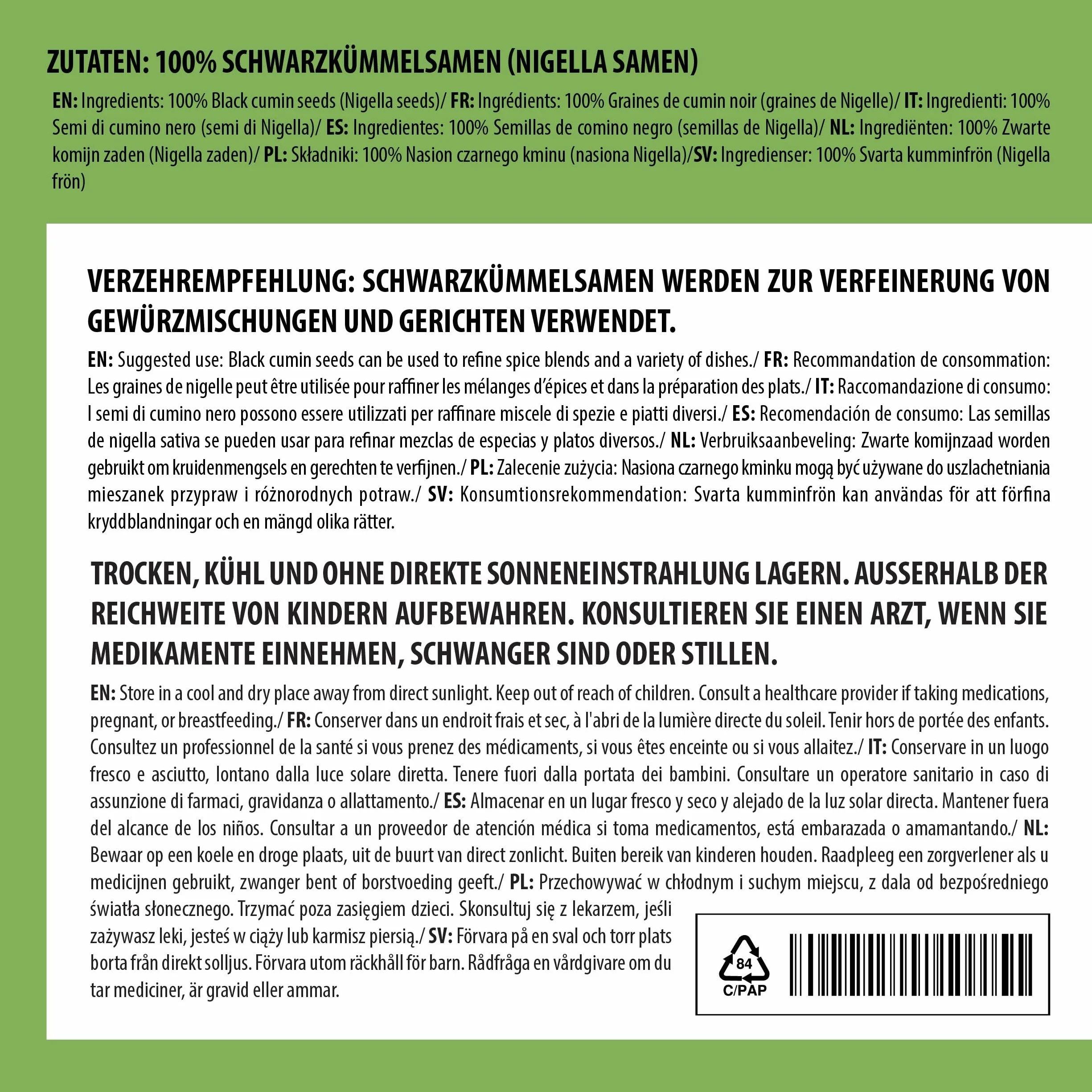 Cały czarny kminek (500 g), nasiona czarnuszki, 100% naturalne, bez dodatków, wegańskie