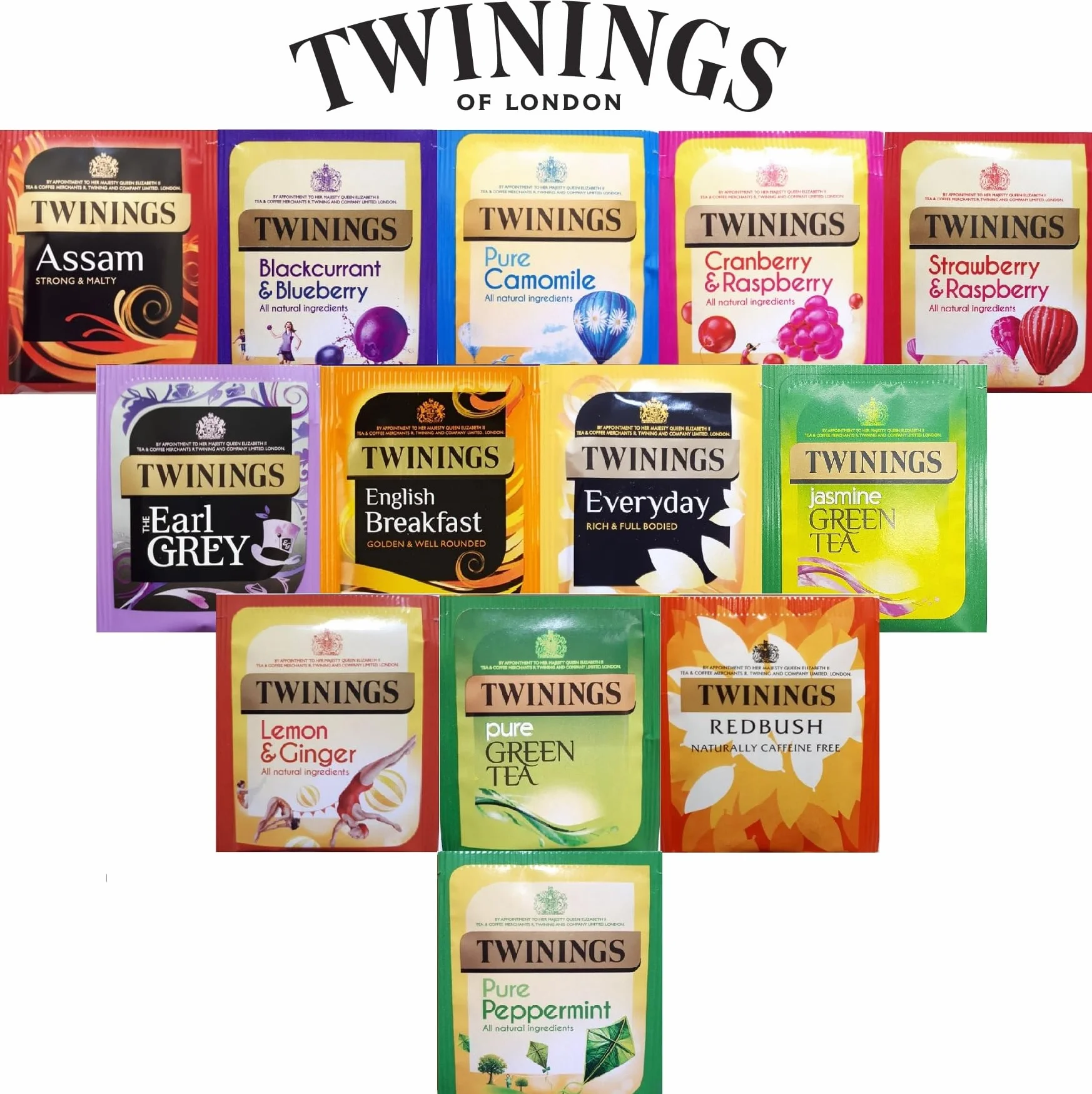 Twinings Torebki do herbaty pojedynczo otulone otagowane klasyczne i smakowe wybory (15 kopert na herbatę)