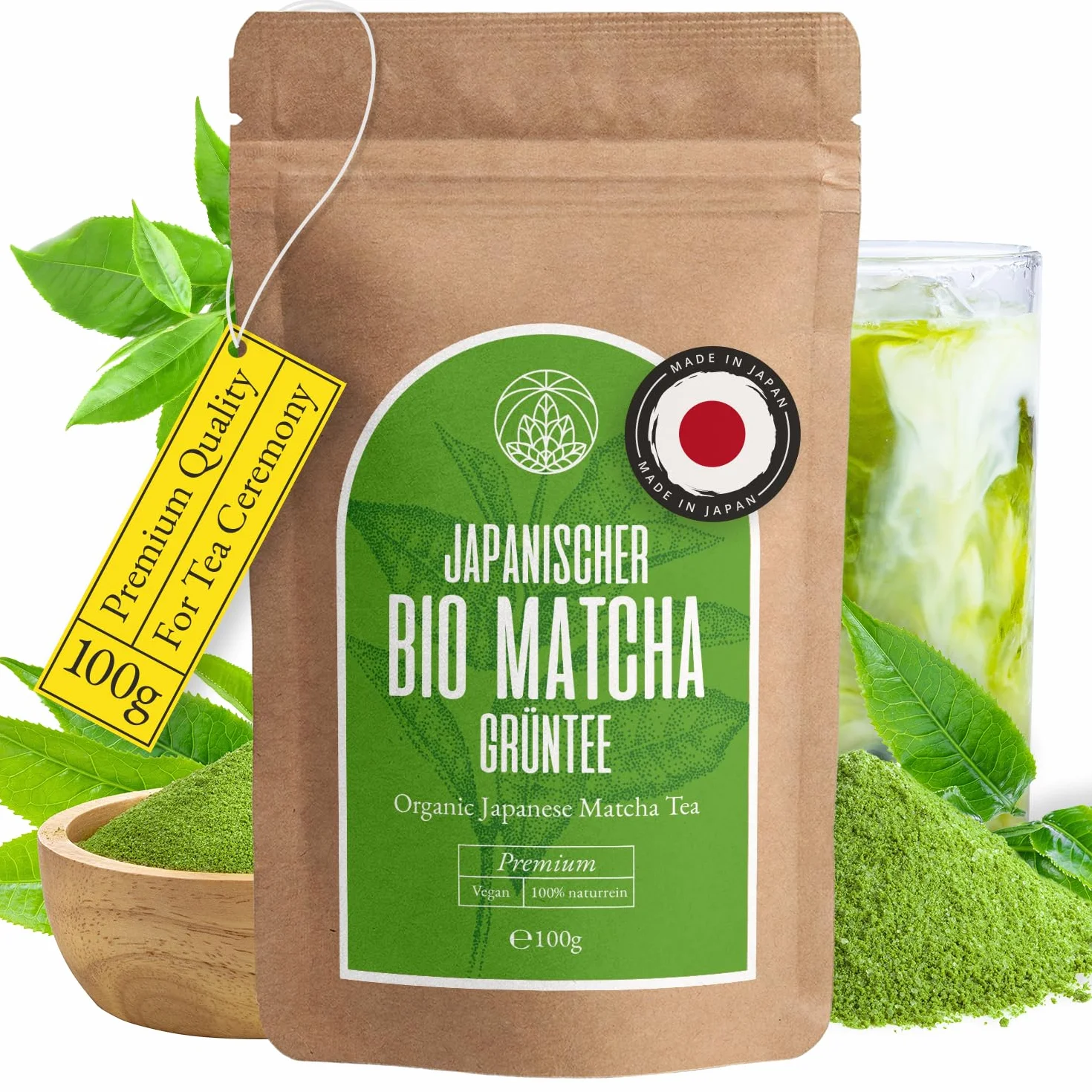 Bio matcha w proszku Monte Nativo (100 g) – herbata matcha do latte – zielona herbata premium – 100% naturalna i bez dodatków