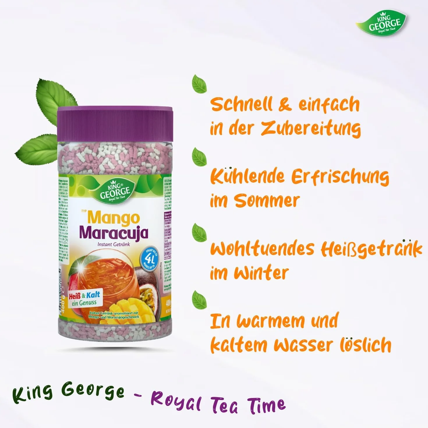 KING GEORGE Mango Maracuja 12 x 400 g Instant Ice Tea Mix Napój w proszku