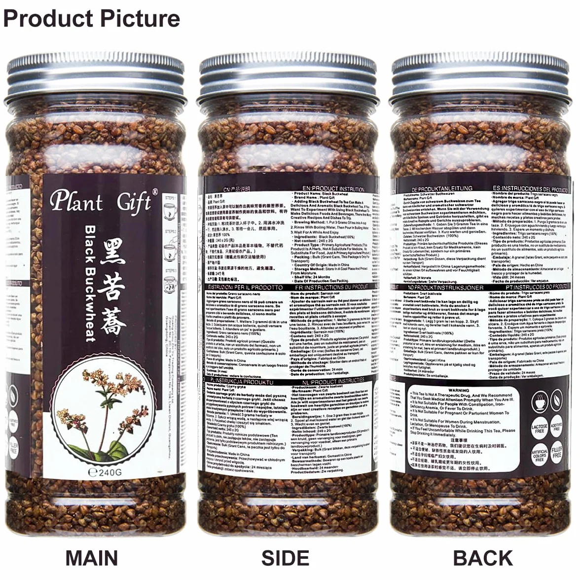 Organic Black Buckwheat Tea 240g 8.46oz Pieczona herbata gryki bez kofeiny bezglutenowa naturalna