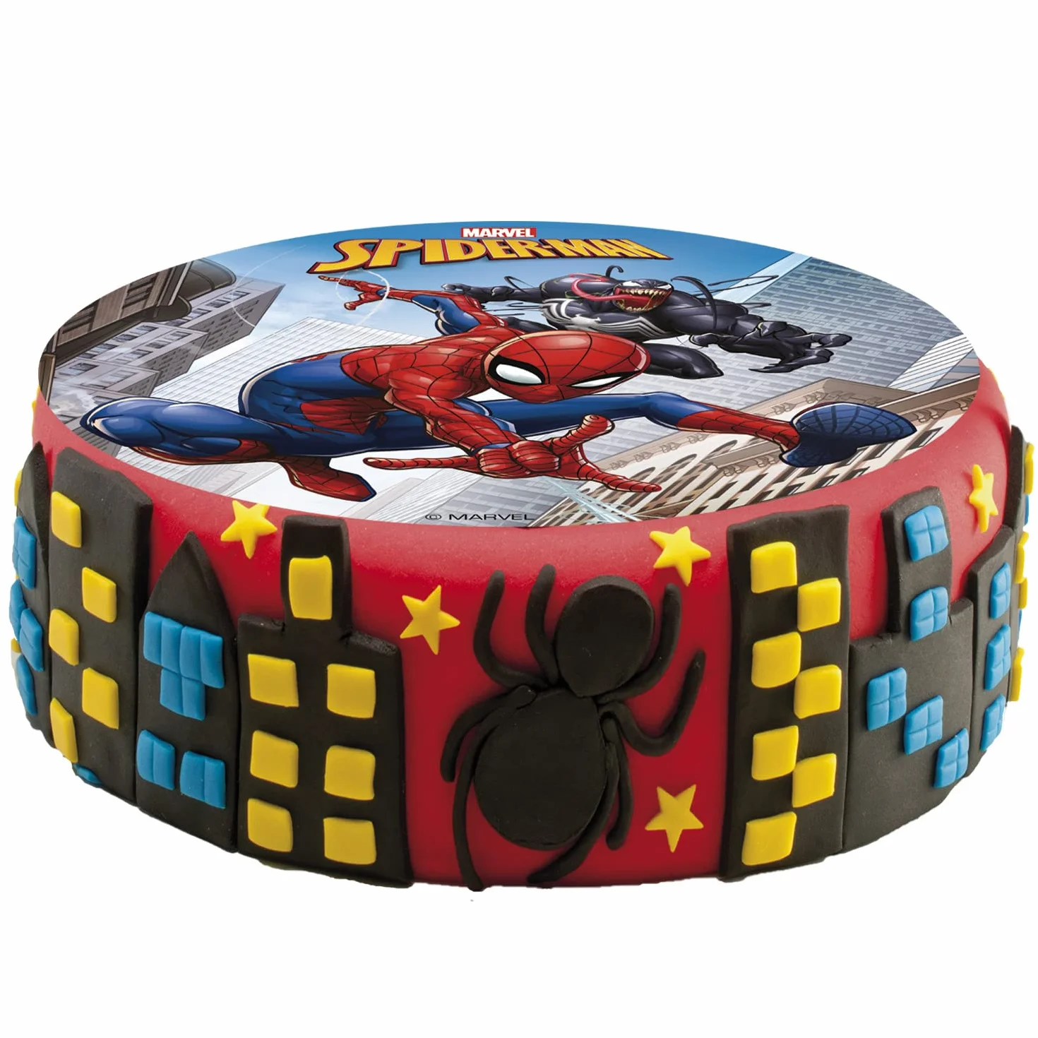 dekora - Bezcukrowa nakładka na tort Spiderman 15,5 cm jadalna - papier jadalny - Marvel - bezglutenowa (231389)