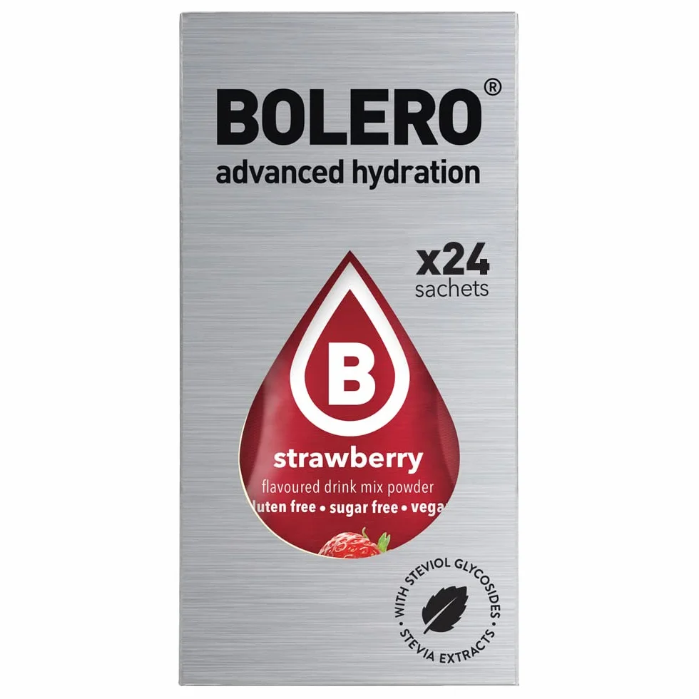 Bolero Drink 24 saszetki 3 g pałeczki owocowe rozpuszczalny proszek do świeżego napoju w wodzie, 72 g słodzony stewią (banan i truskawka)