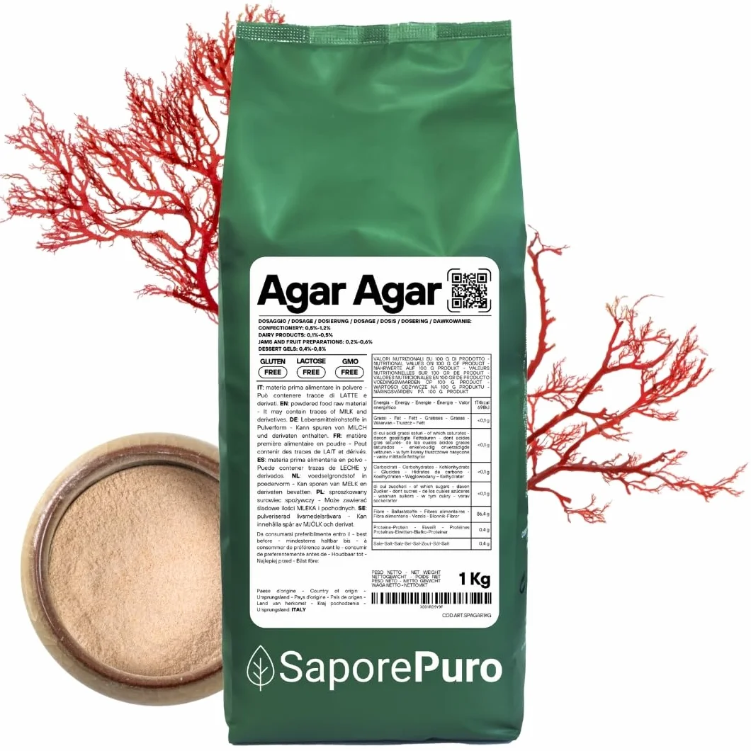 SaporePuro Agar Agar w proszku 1 kg – Naturalny środek żelujący bez glutenu
