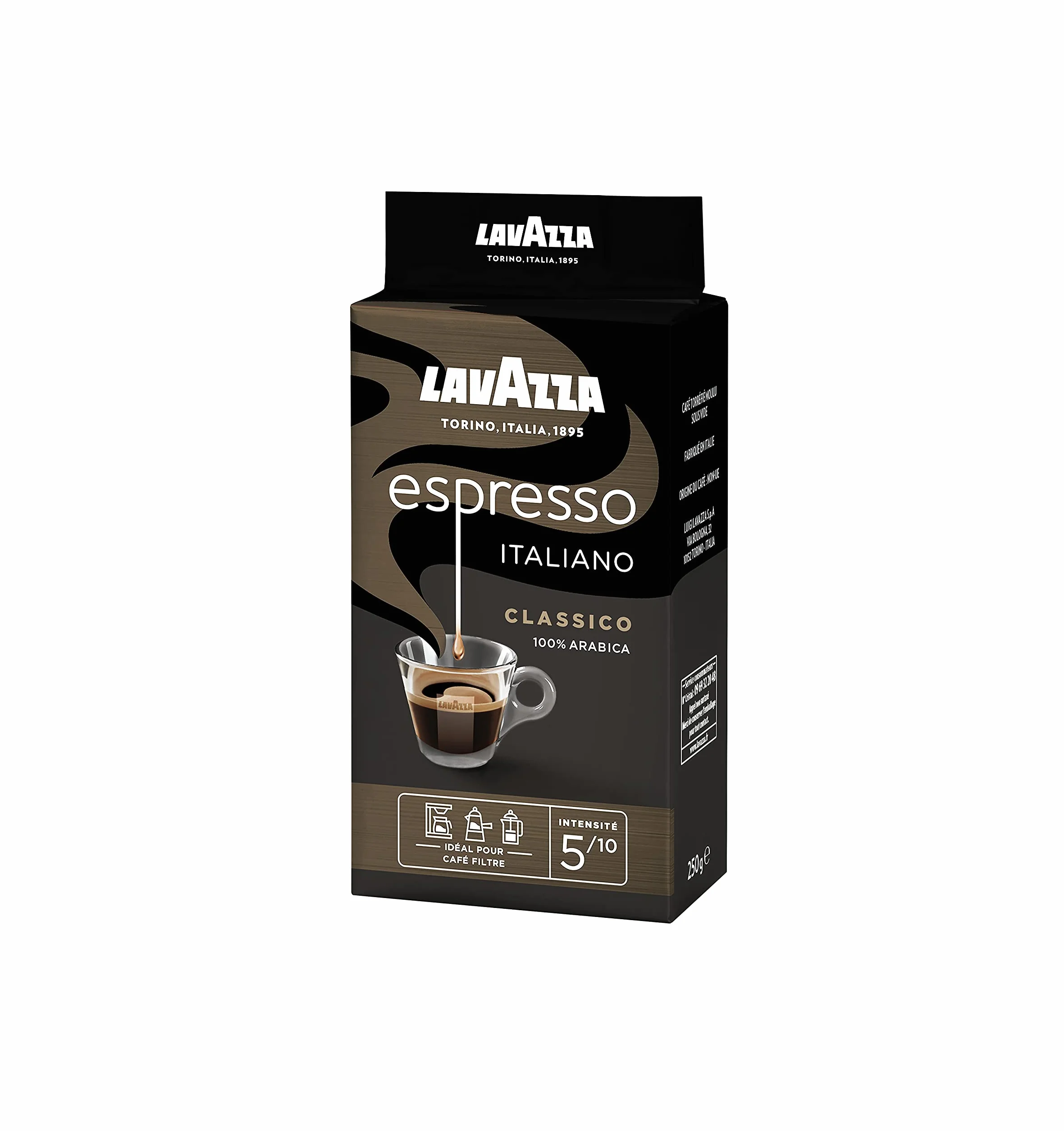 LAVAZZA - Espresso Italiano Classico kawa mielona - włoska kawa - 100% arabika - zrównoważona - intensywność 5 - opakowanie 250 g