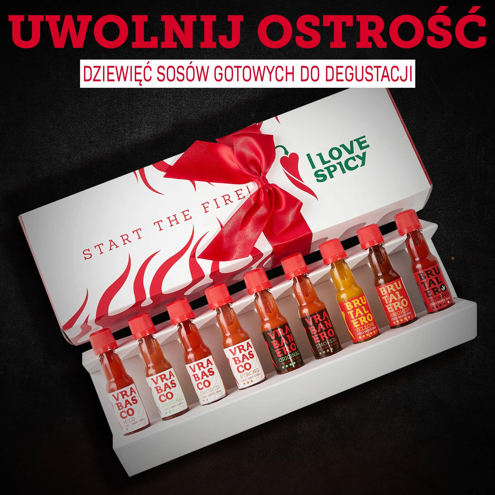 Start the Fire Zestaw Prezentowy 9 x 20 ml Fermentowane Sosy Chili Od Łagodnego do Brutalnego Zestaw Degustacyjny