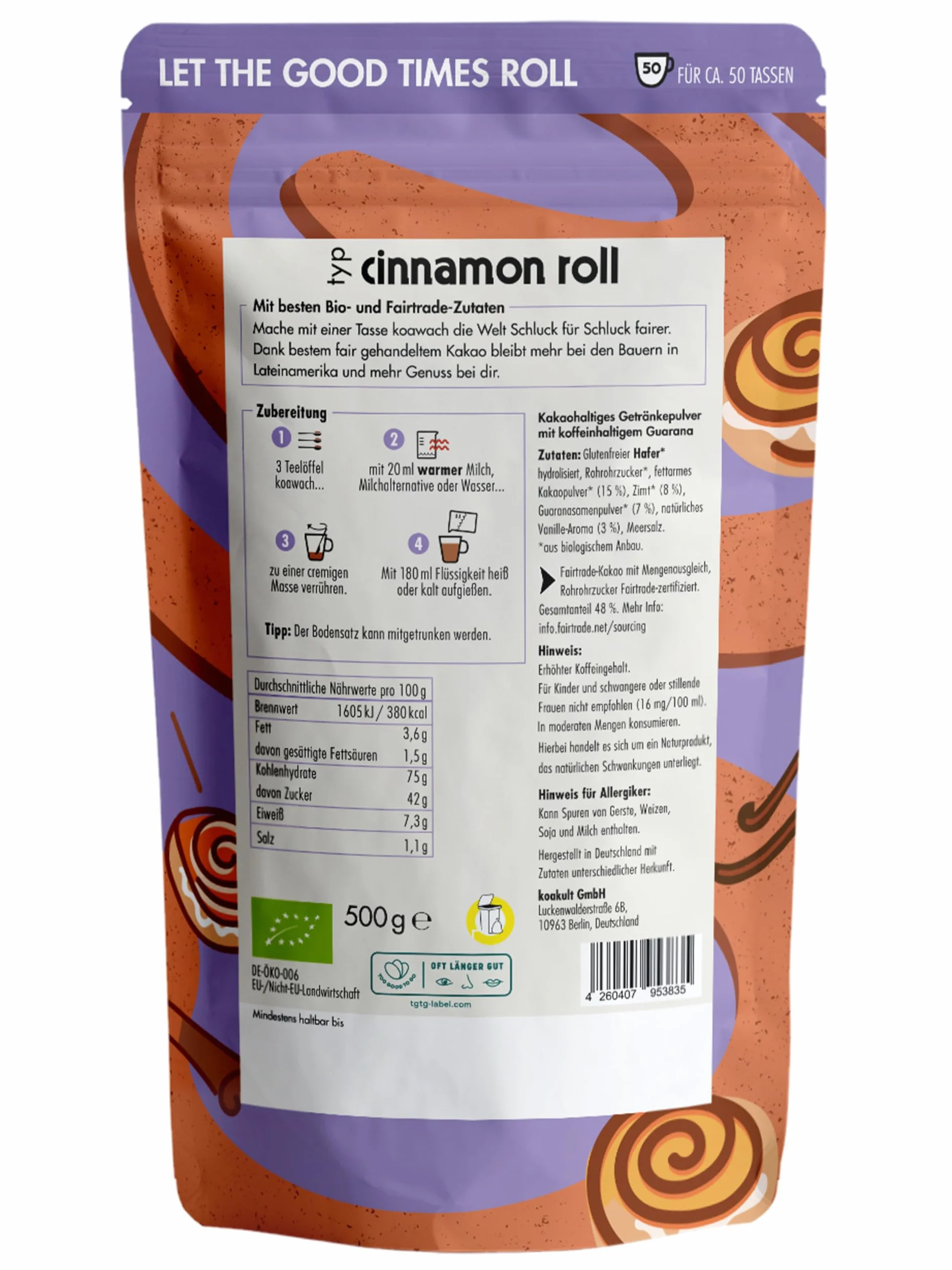 Koawach Cinnamon Roll kakao w proszku czekolada do picia Bio Fairtrade 500 g