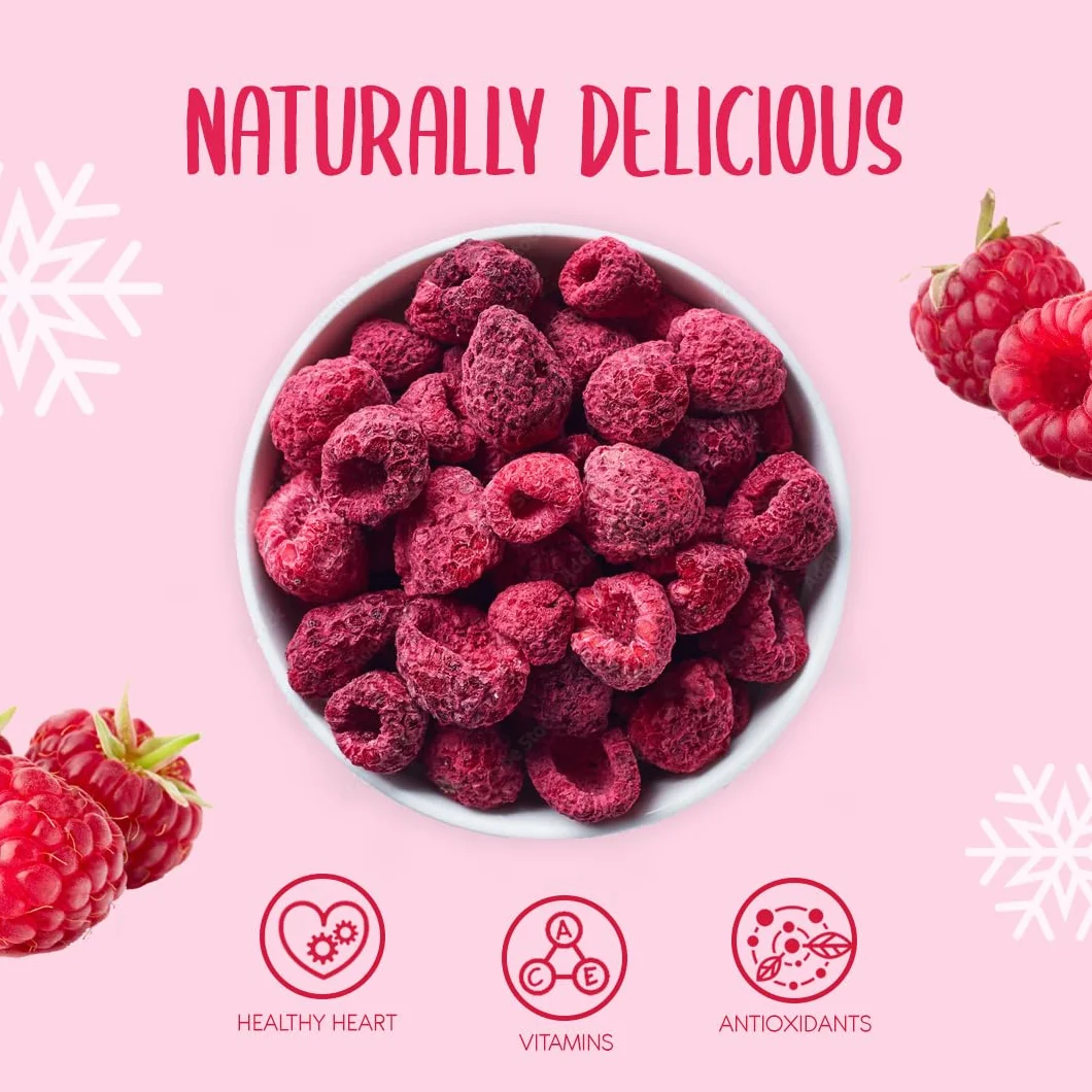 Maliny Liofilizowane Całe 50g – Naturalne Liofilizowane Owoce bez Cukru – Suszone Maliny do Wypieków, Musli, Jogurtów, Smoothie i Deserów – Naturalna Przekąska – Bez Konserwantów