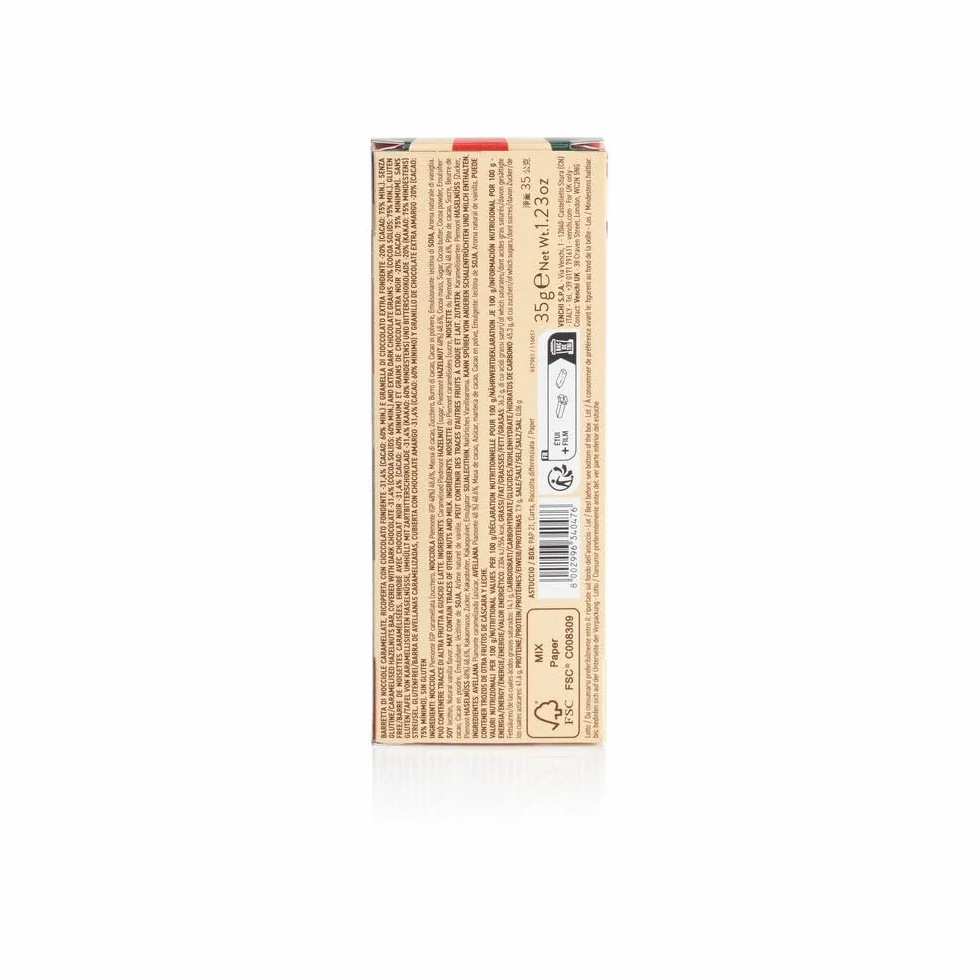 Venchi ChocoNougatine Snack Dark Chocolate Caramelised PGI Piedmont Hazelnuts 35 g Gluten Free Vegan