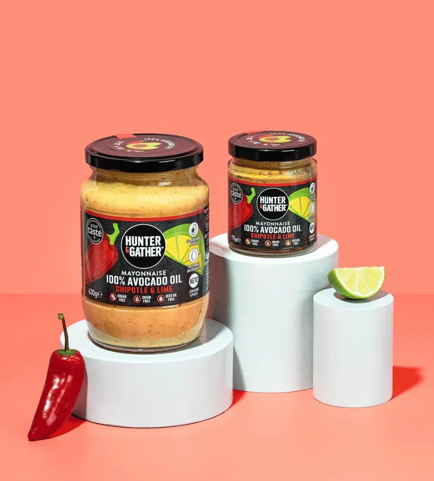 Hunter & Gather Majonez z Olejem z Awokado z Chipotle i Limonką 630g | Bez Oleju z Nasion | Zrobiony z Czystego Oleju z Awokado i Brytyjskiego Jałowiczego Żółtka | Paleo, Keto, Bez Cukru i Glutenu |
