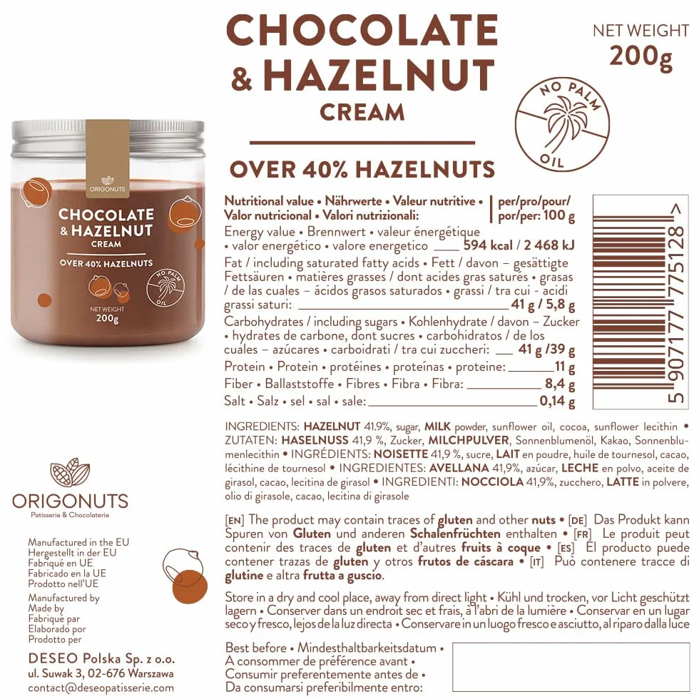 Krem Czekoladowy z Orzechami Laskowymi 41,9% 200g bez Oleju Palmowego